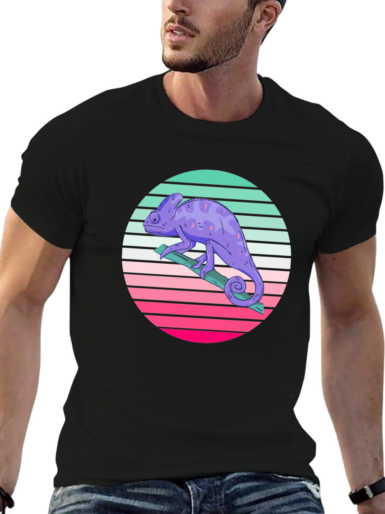 Retro Chameleon T-Shirt - Black Cotton Tee