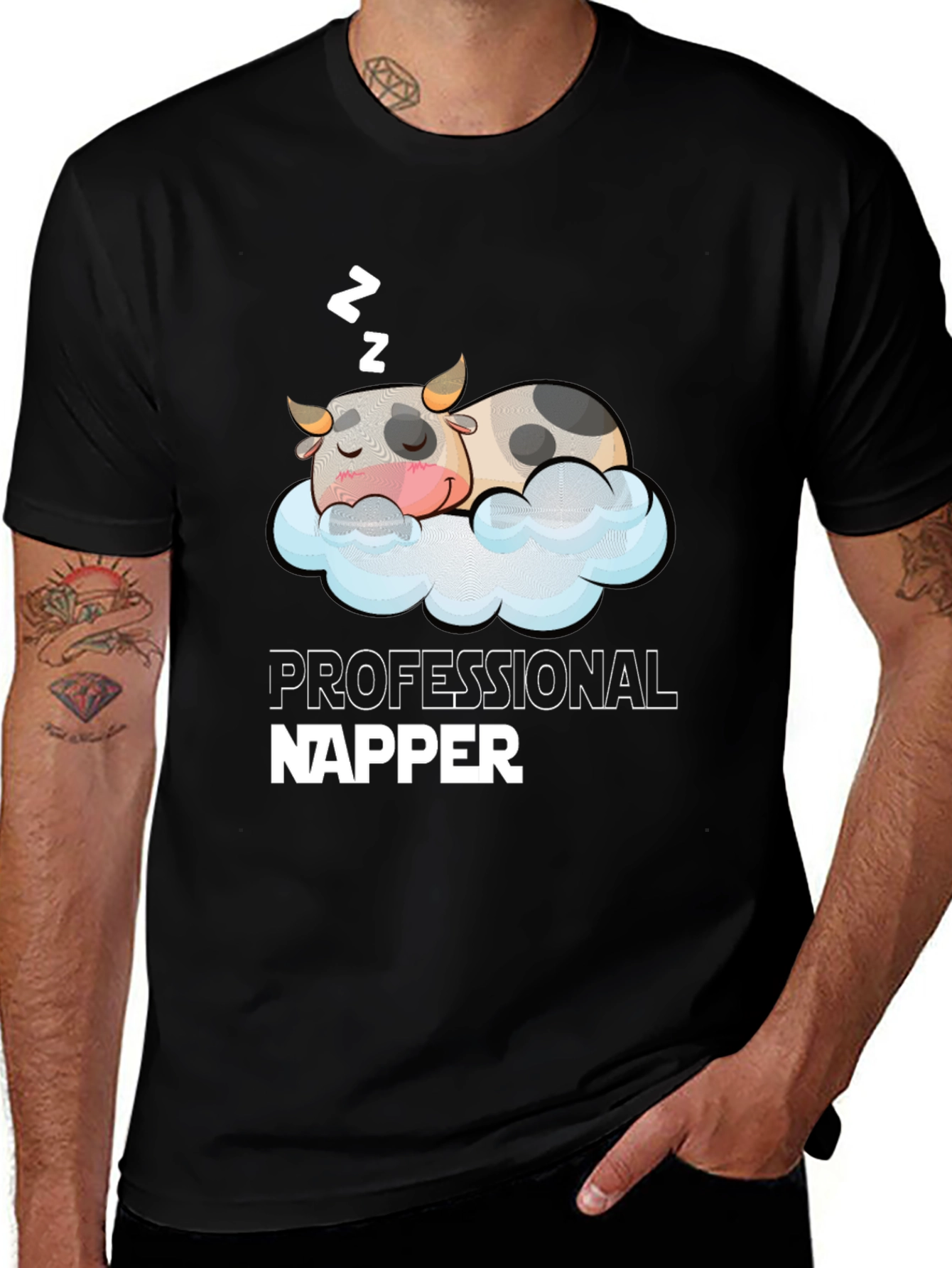 Professional Napper Cow T-Shirt -  Sleepy Animal Tee