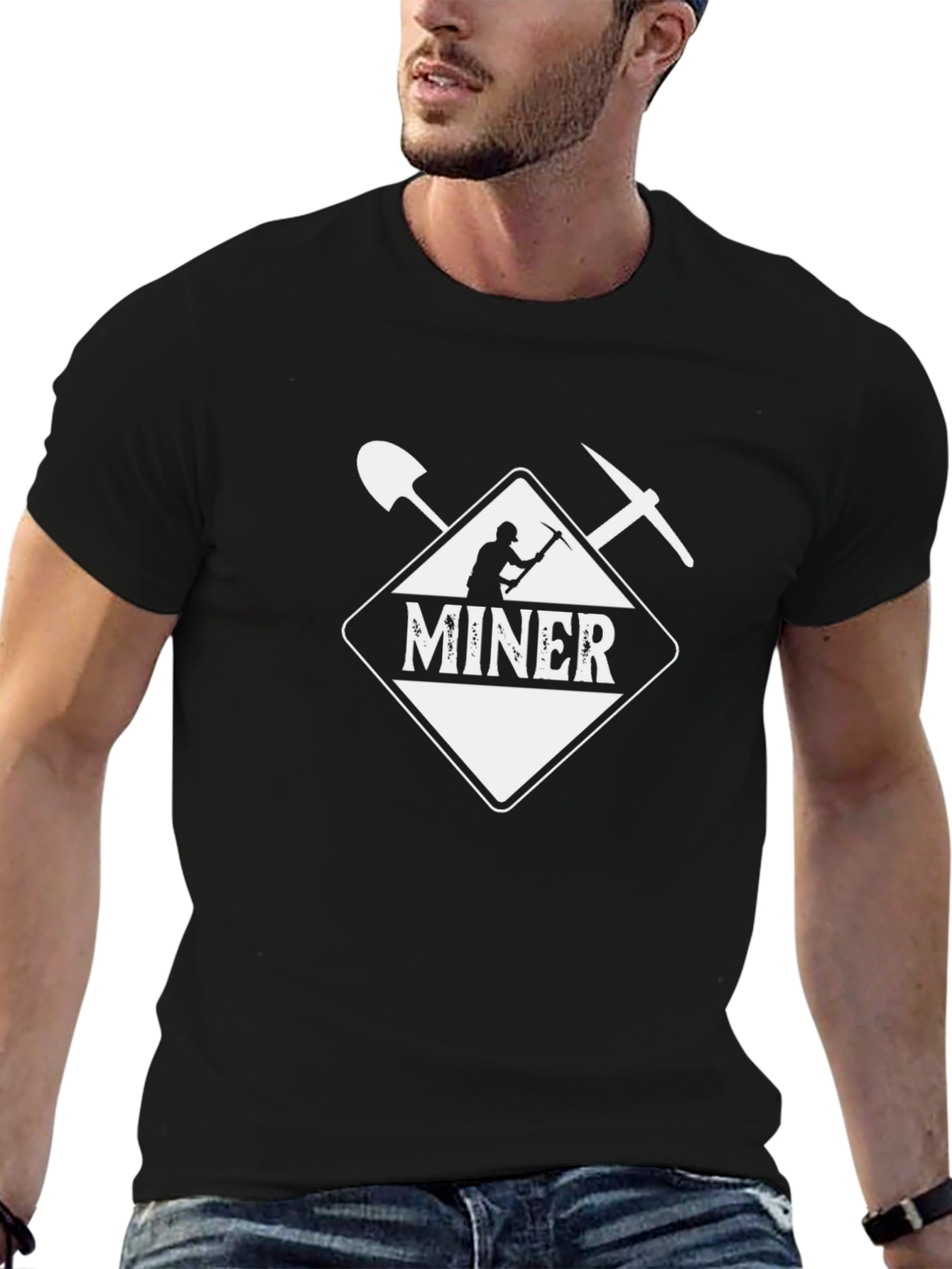 Miner T-Shirt - Black Crew Neck Graphic Tee