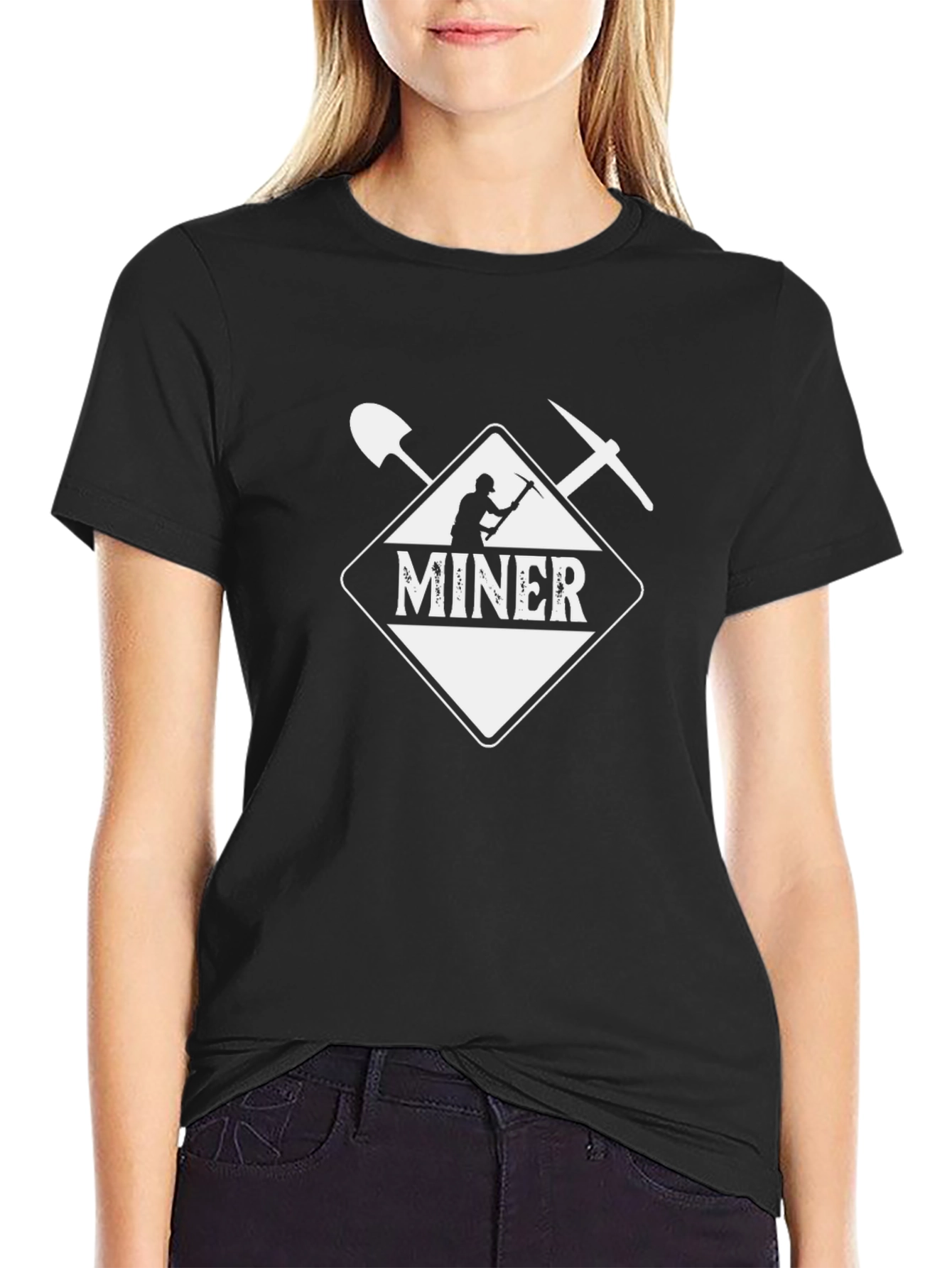 Miner T-Shirt - Black Crew Neck Graphic Tee