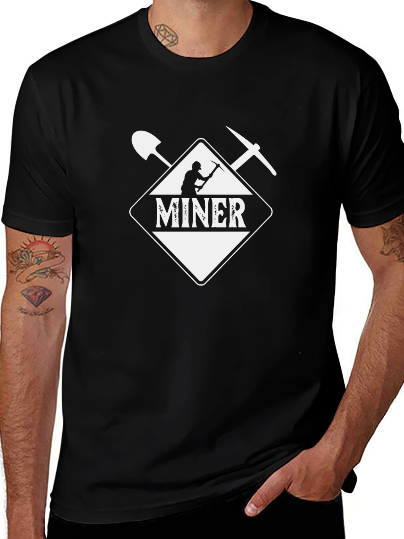 Miner T-Shirt - Black Crew Neck Graphic Tee