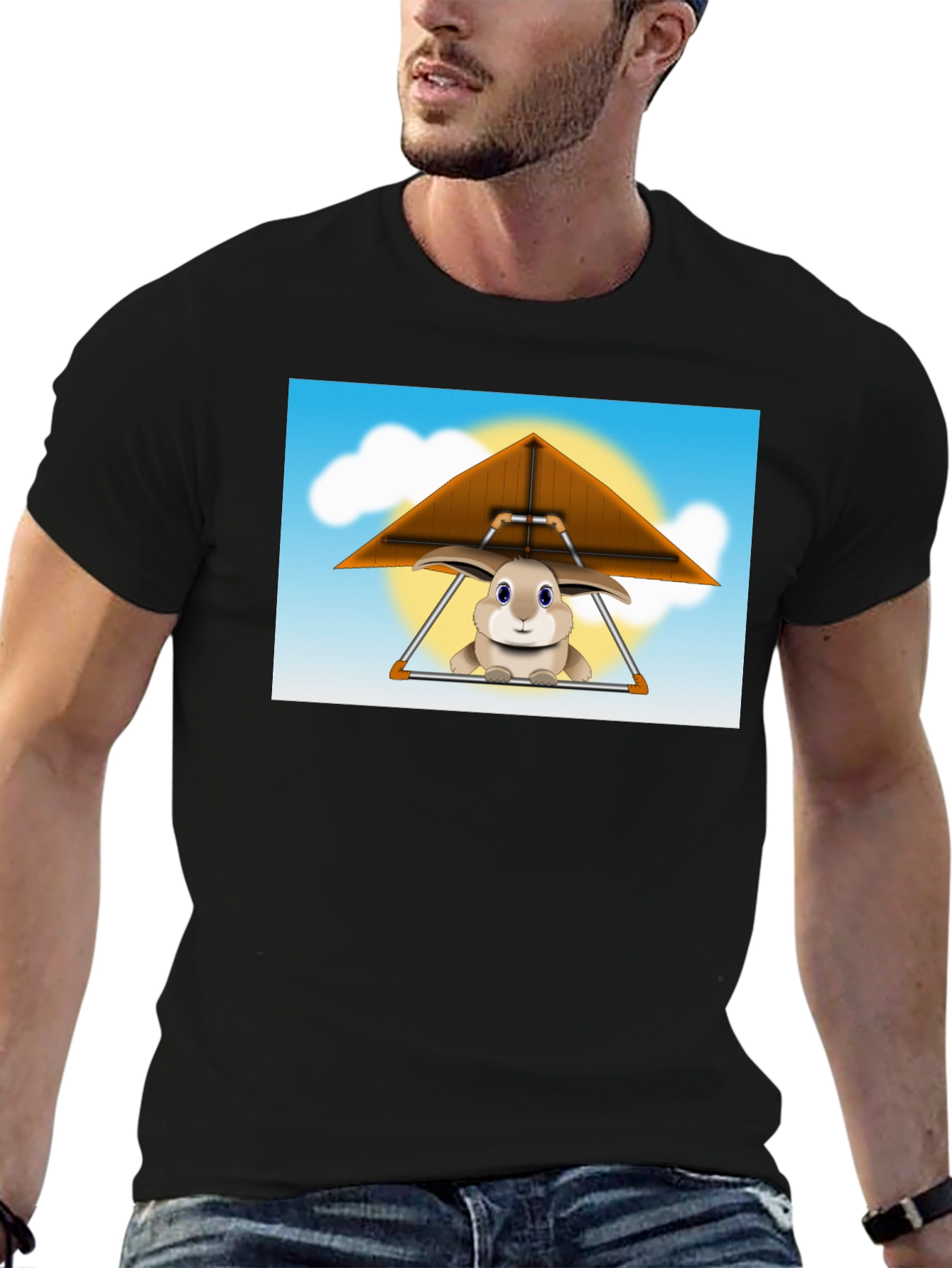 Bunny Hang Gliding Black T-Shirt