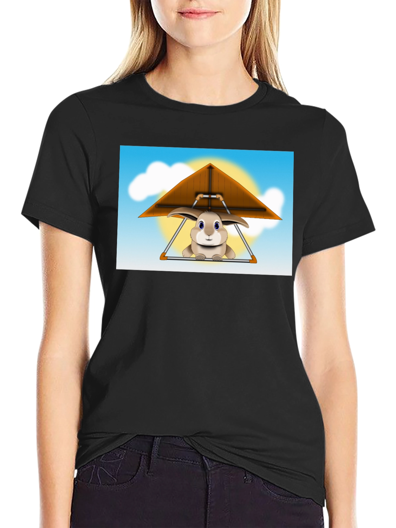 Bunny Hang Gliding Black T-Shirt