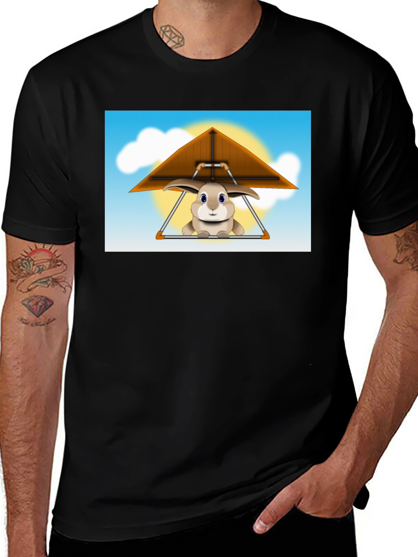 Bunny Hang Gliding Black T-Shirt