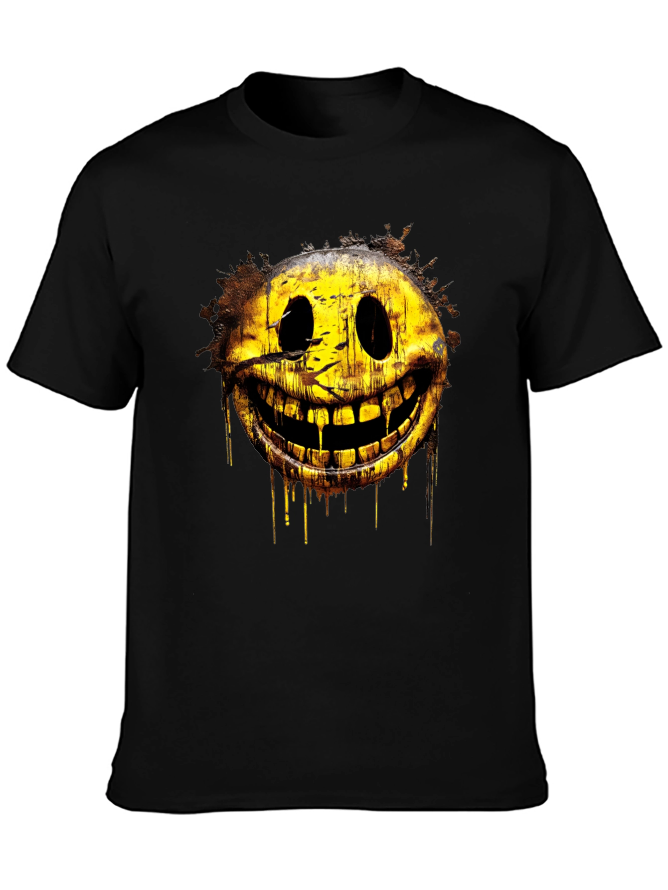 Creepy Smiley Face Graphic Tee - Black Cotton Shirt