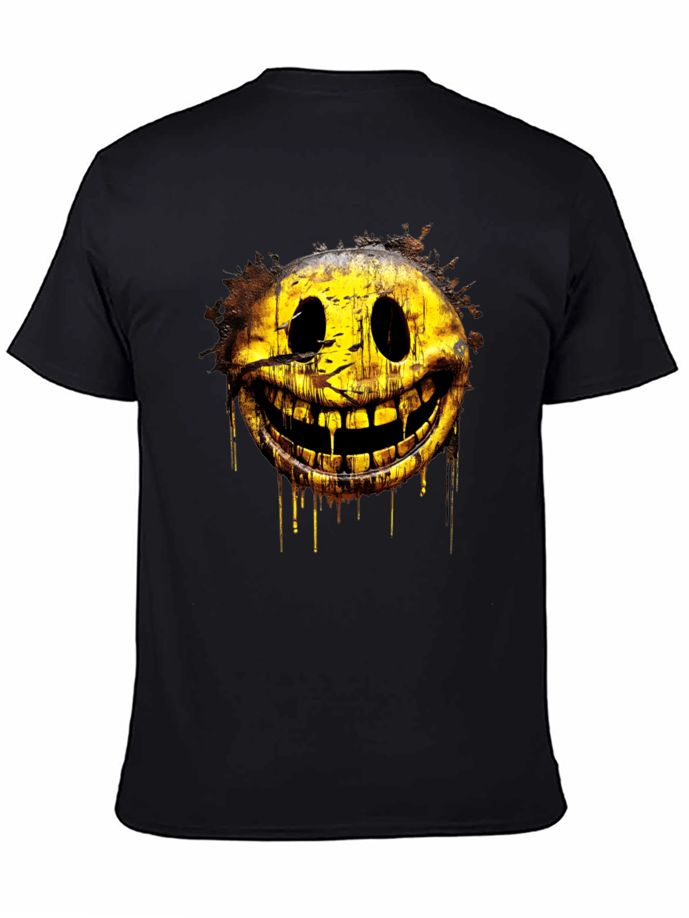Creepy Smiley Face Graphic Tee - Black Cotton Shirt