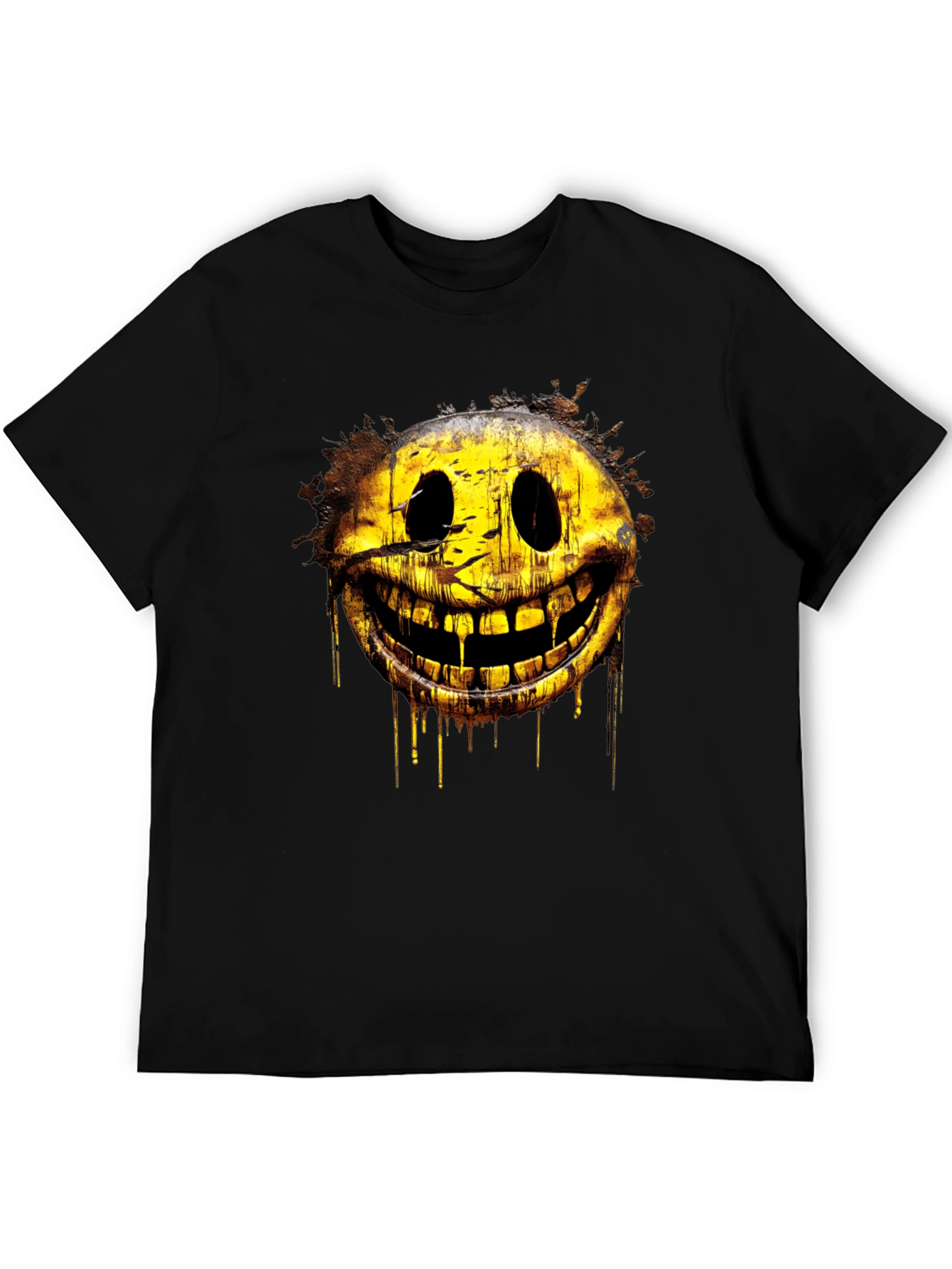 Creepy Smiley Face Graphic Tee - Black Cotton Shirt
