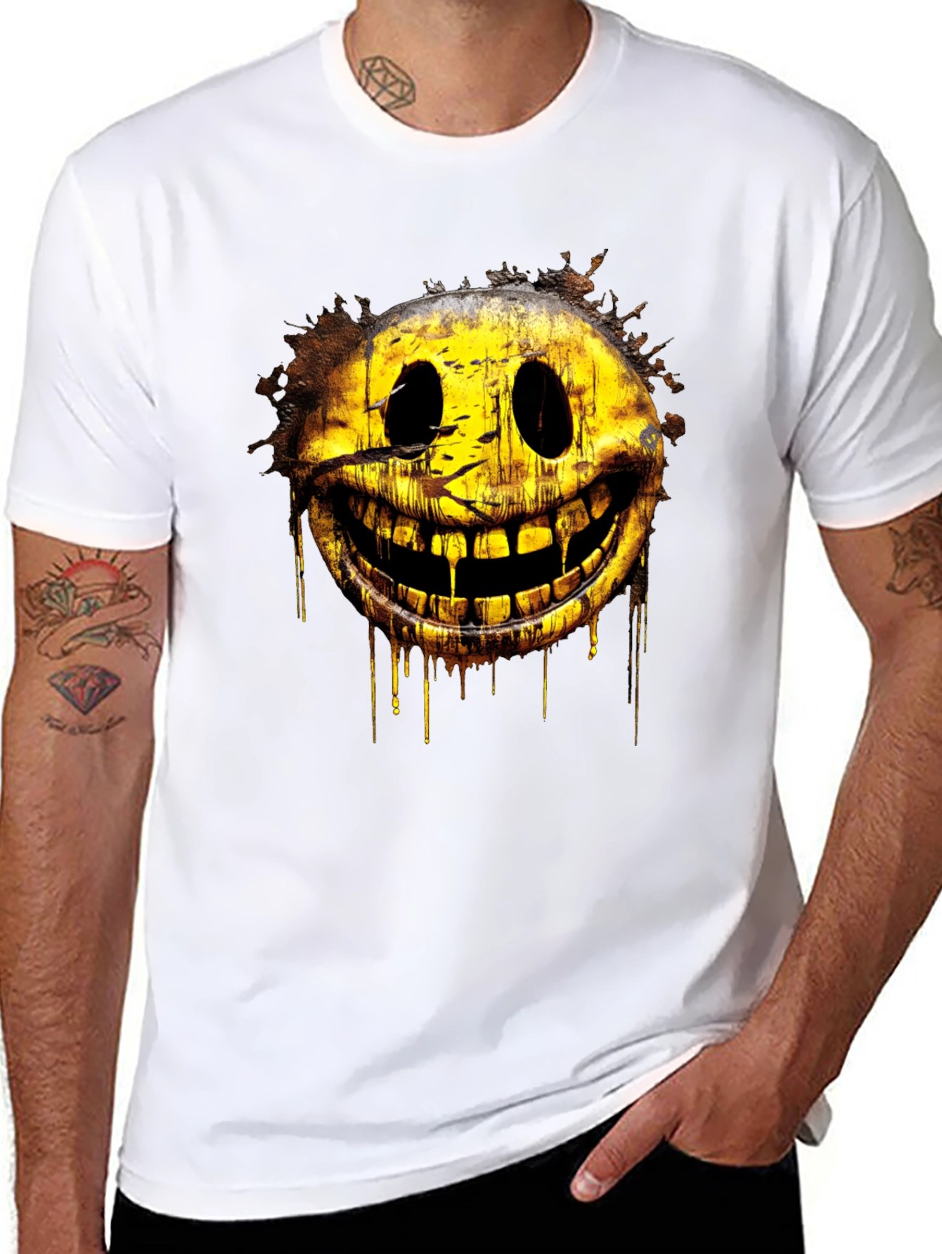 Creepy Smiley Face Graphic Tee - Black Cotton Shirt
