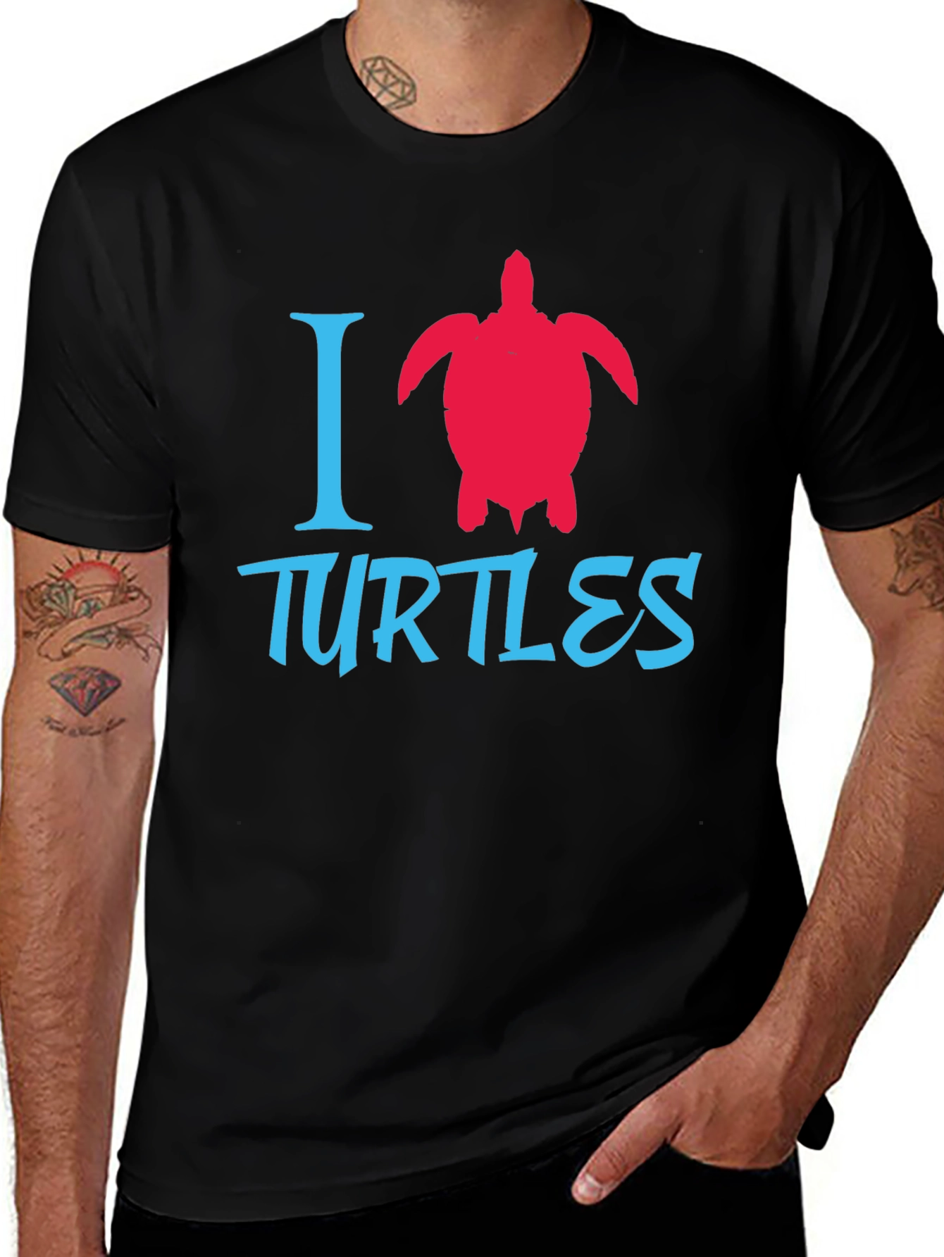 I Love Turtles Graphic Tee - Black