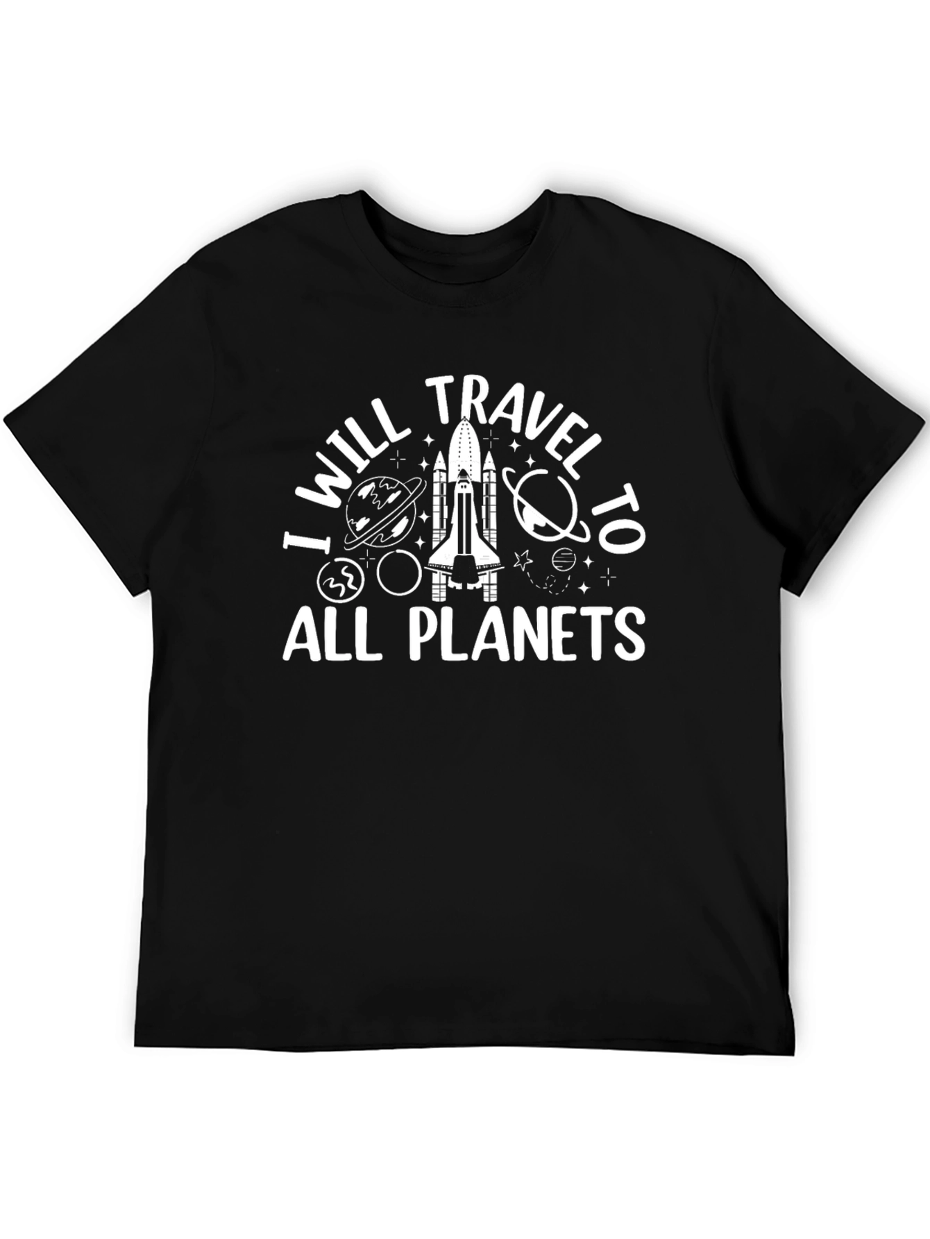 I Will Travel to All Planets Black Graphic Tee