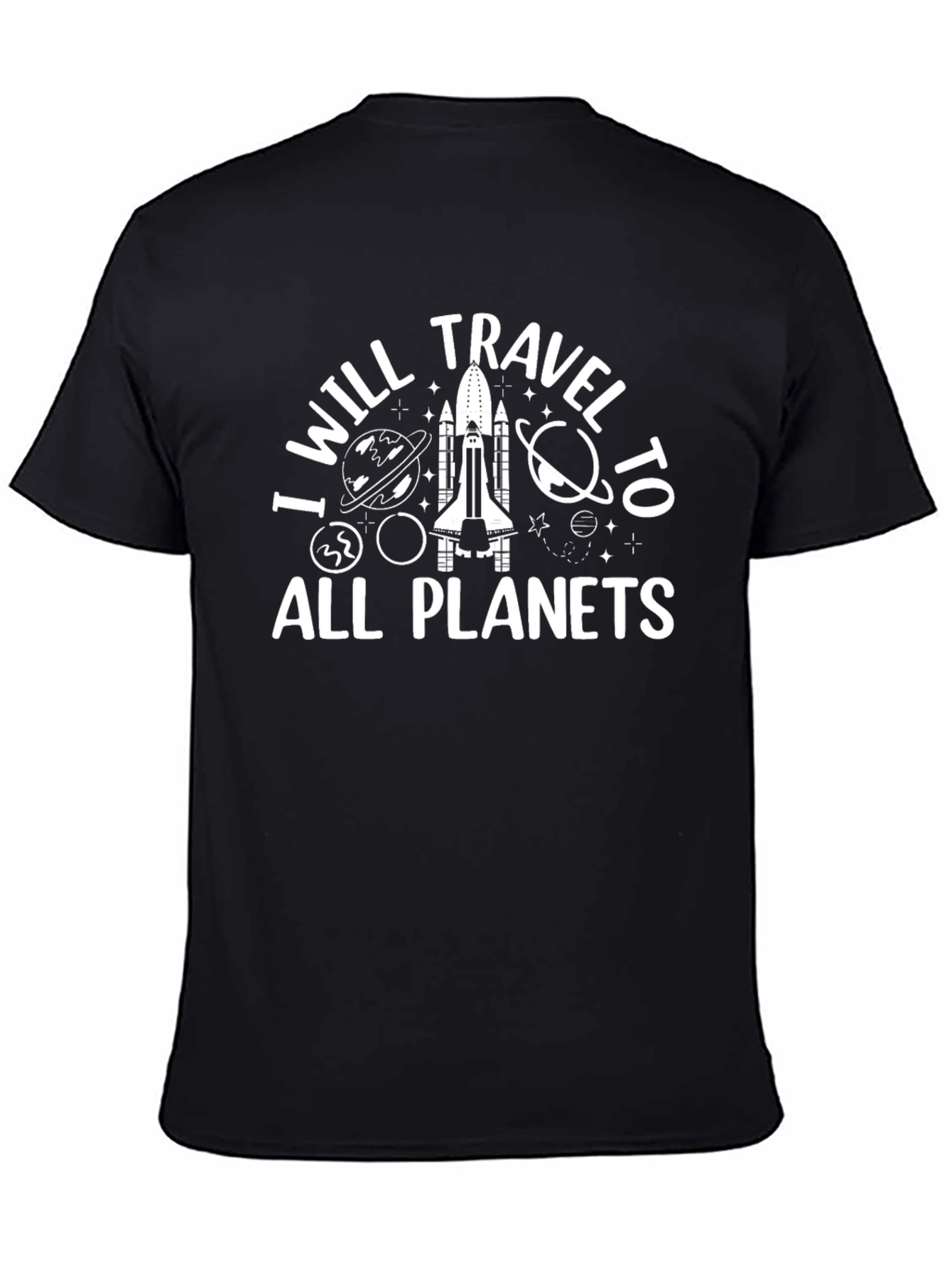 I Will Travel to All Planets Black Graphic Tee
