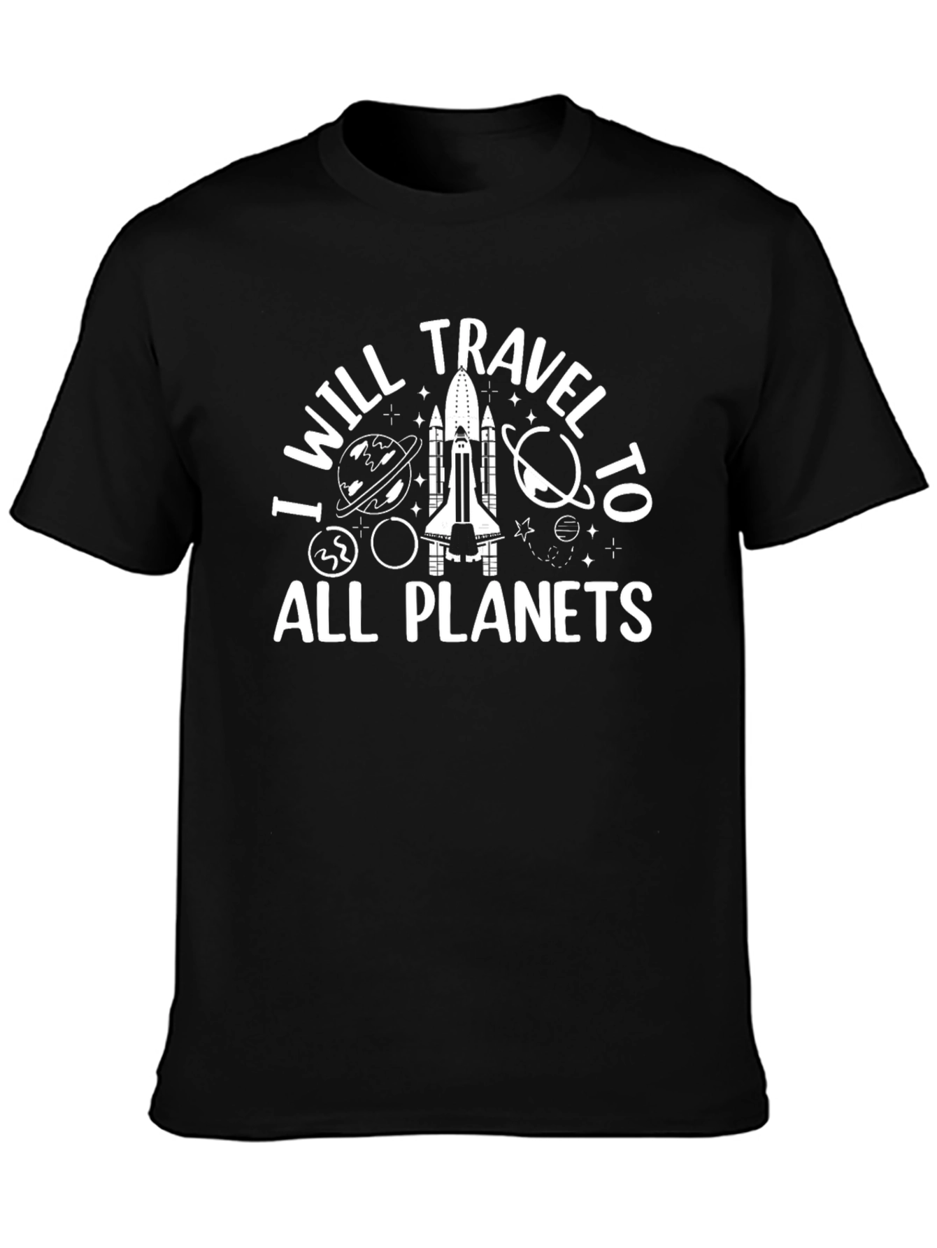 I Will Travel to All Planets Black Graphic Tee