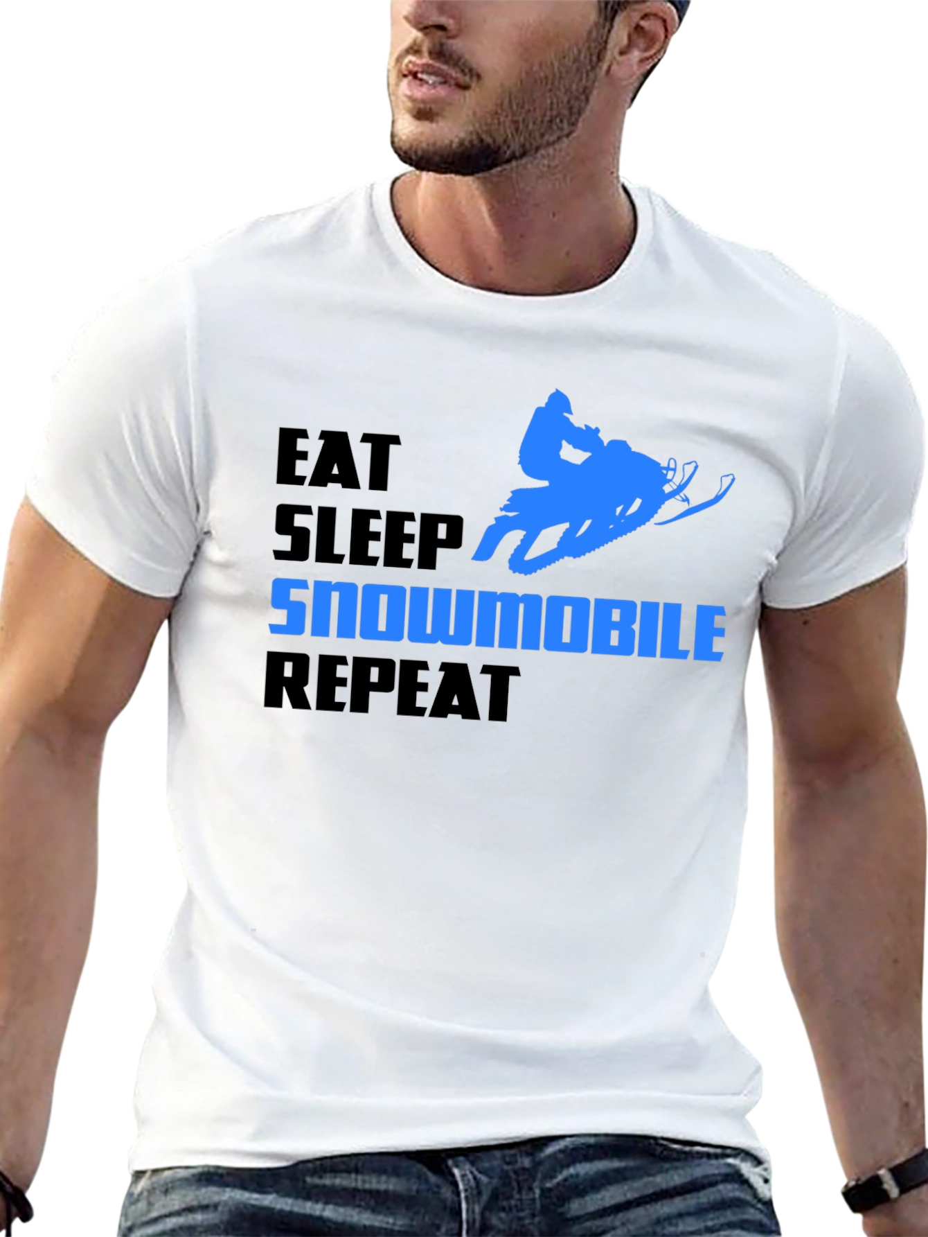 Eat Sleep Snowmobile Repeat Black Graphic T-Shirt
