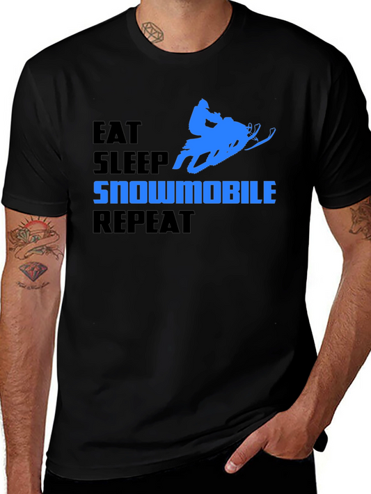 Eat Sleep Snowmobile Repeat Black Graphic T-Shirt