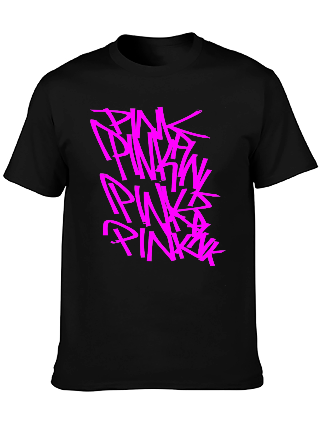 Pink Graphic Print Black T-Shirt