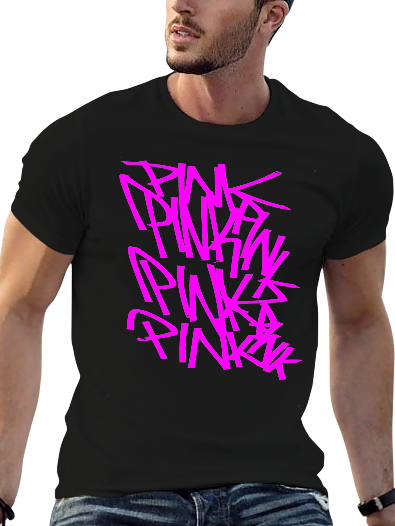 Pink Graphic Print Black T-Shirt