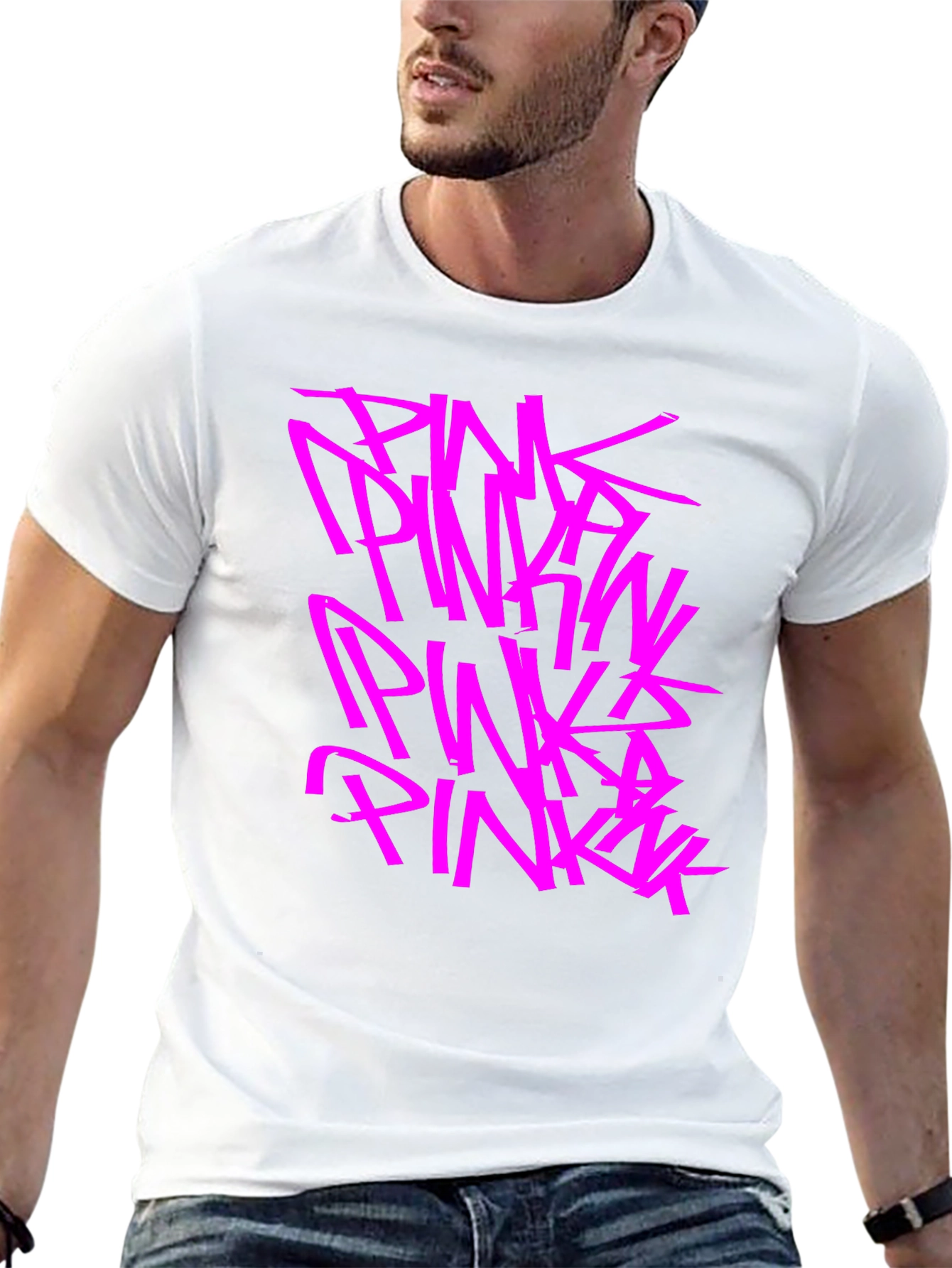 Pink Graphic Print Black T-Shirt