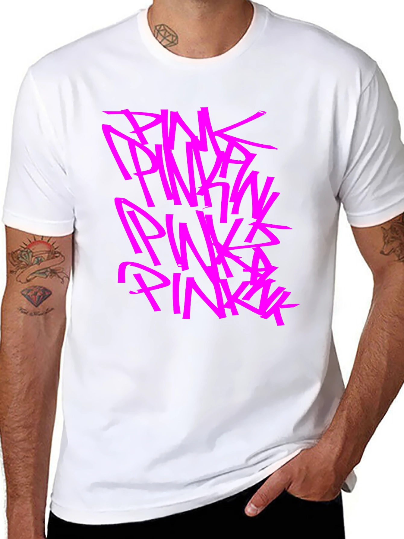 Pink Graphic Print Black T-Shirt