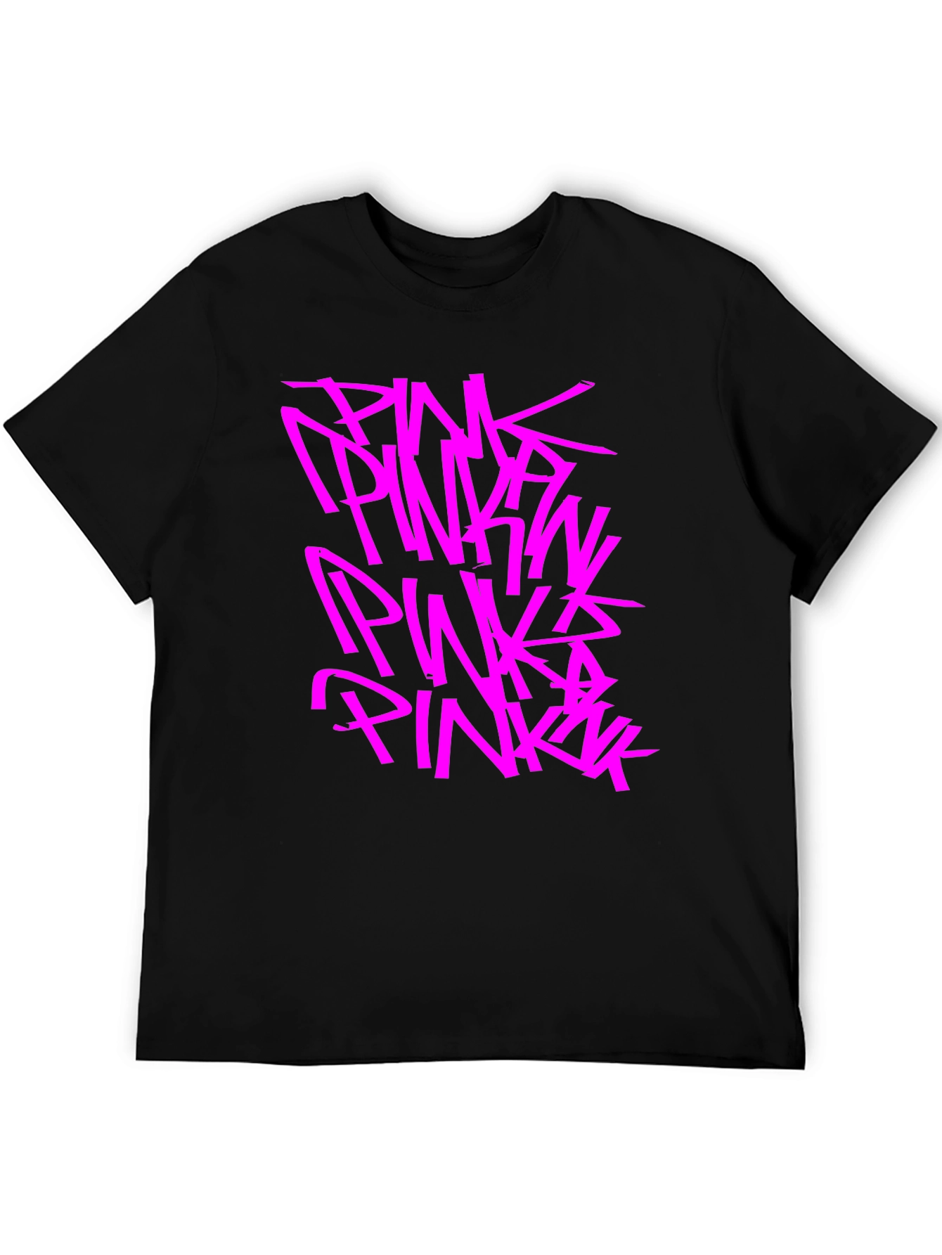 Pink Graphic Print Black T-Shirt