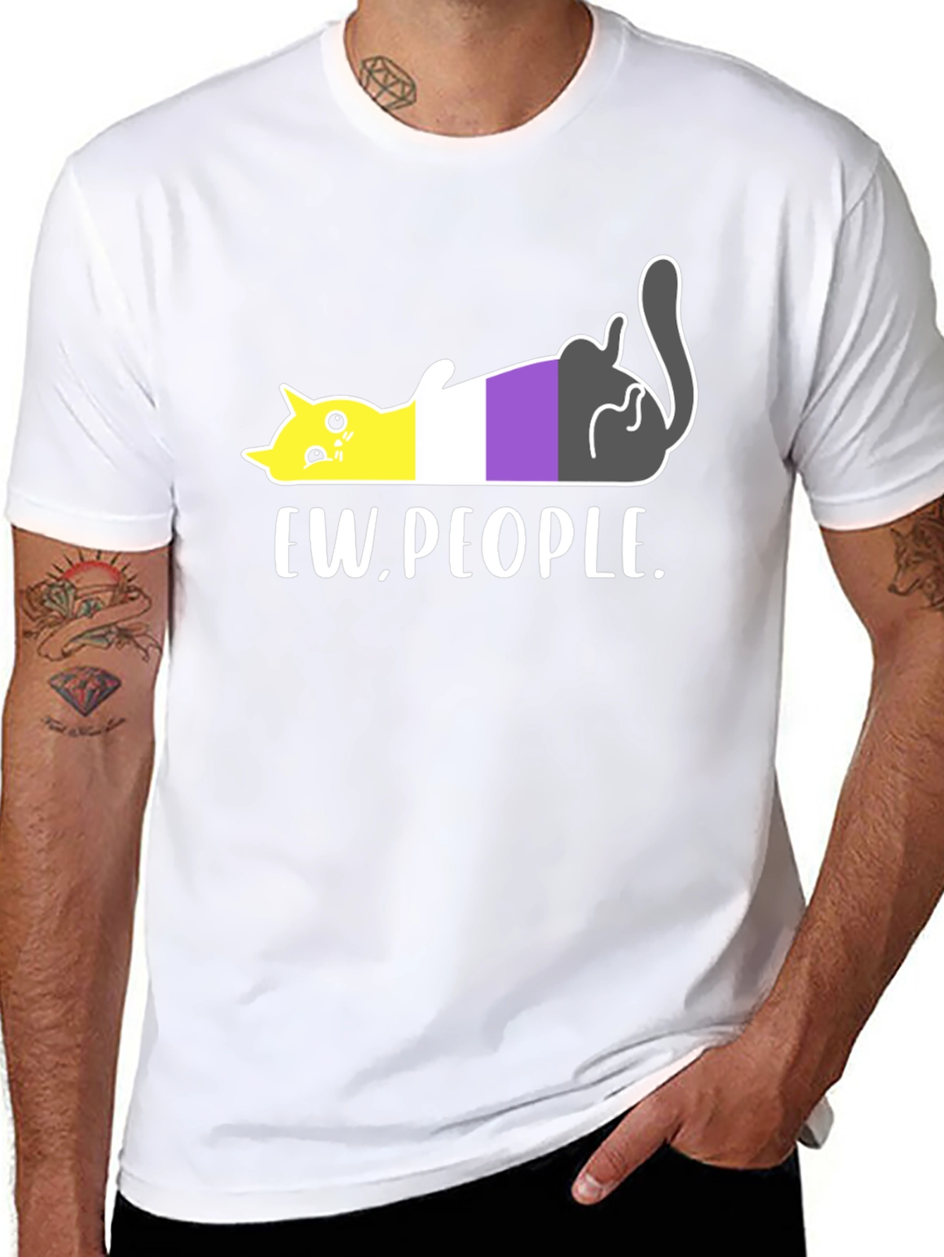 Ew People Nonbinary Pride Cat Graphic Tee