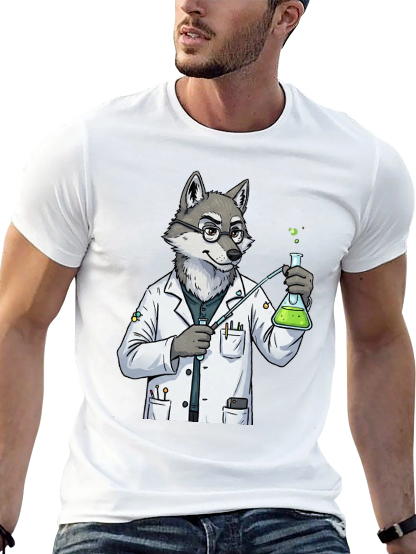Wolf Scientist T-Shirt - Cool Lab Design