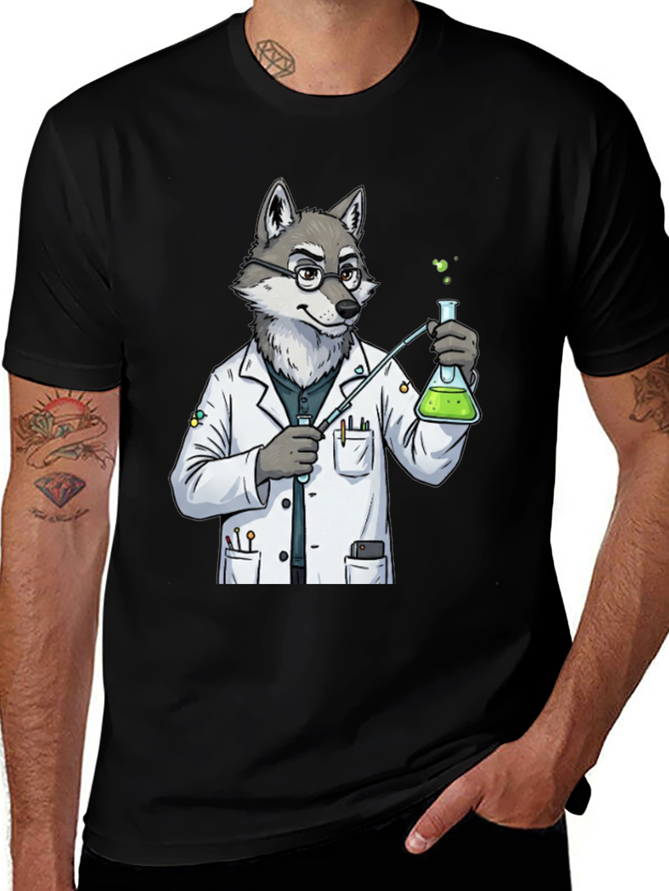 Wolf Scientist T-Shirt - Cool Lab Design