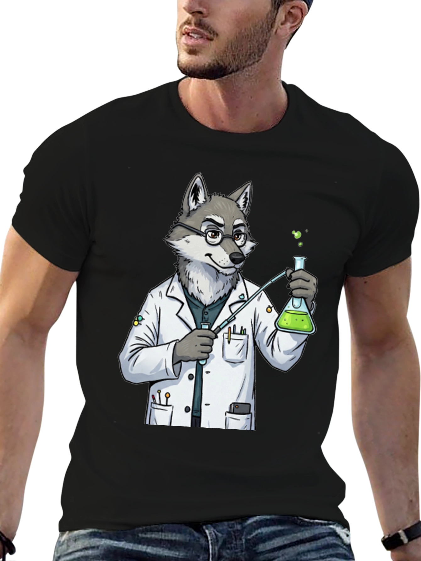 Wolf Scientist T-Shirt - Cool Lab Design