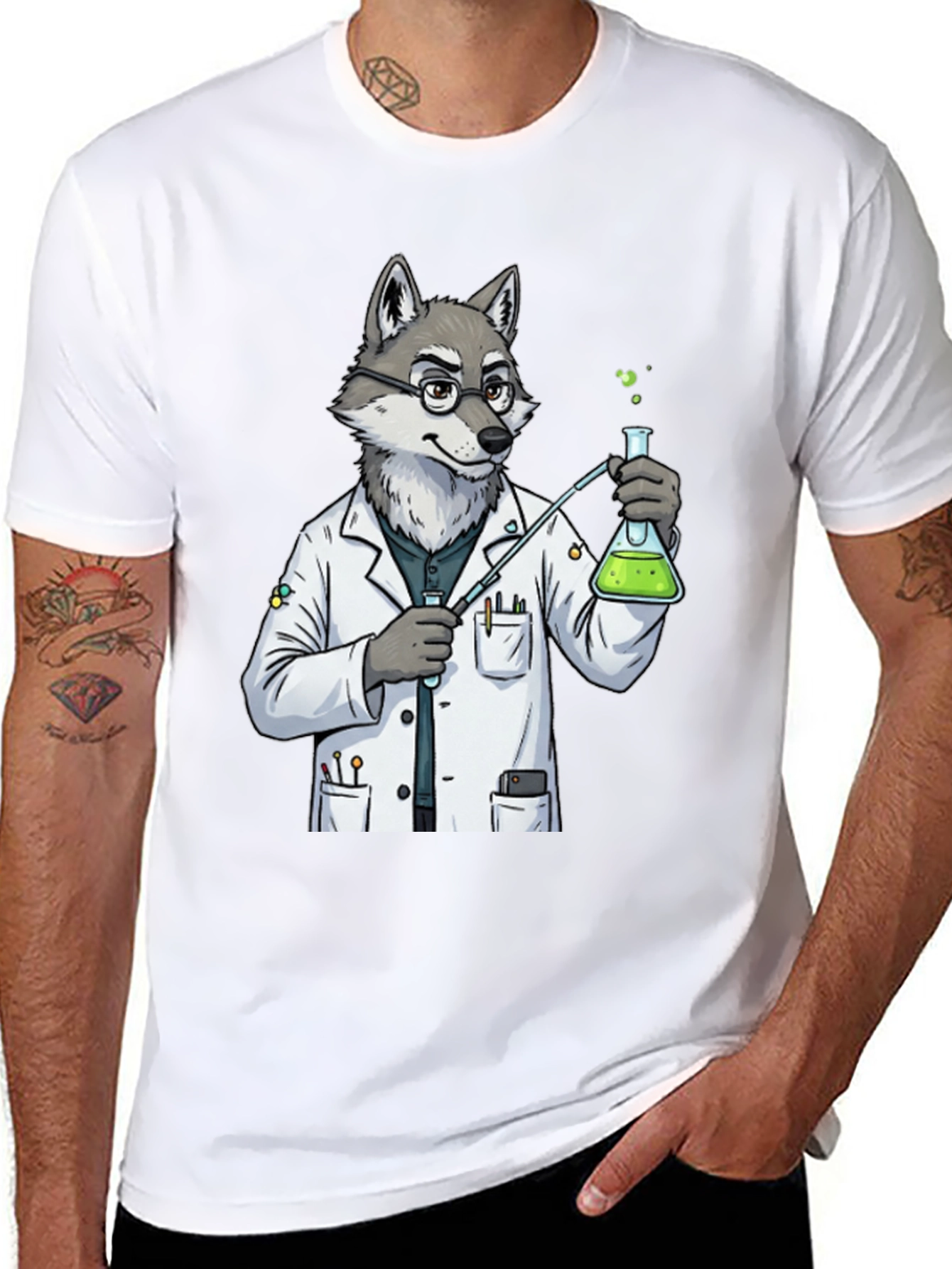 Wolf Scientist T-Shirt - Cool Lab Design