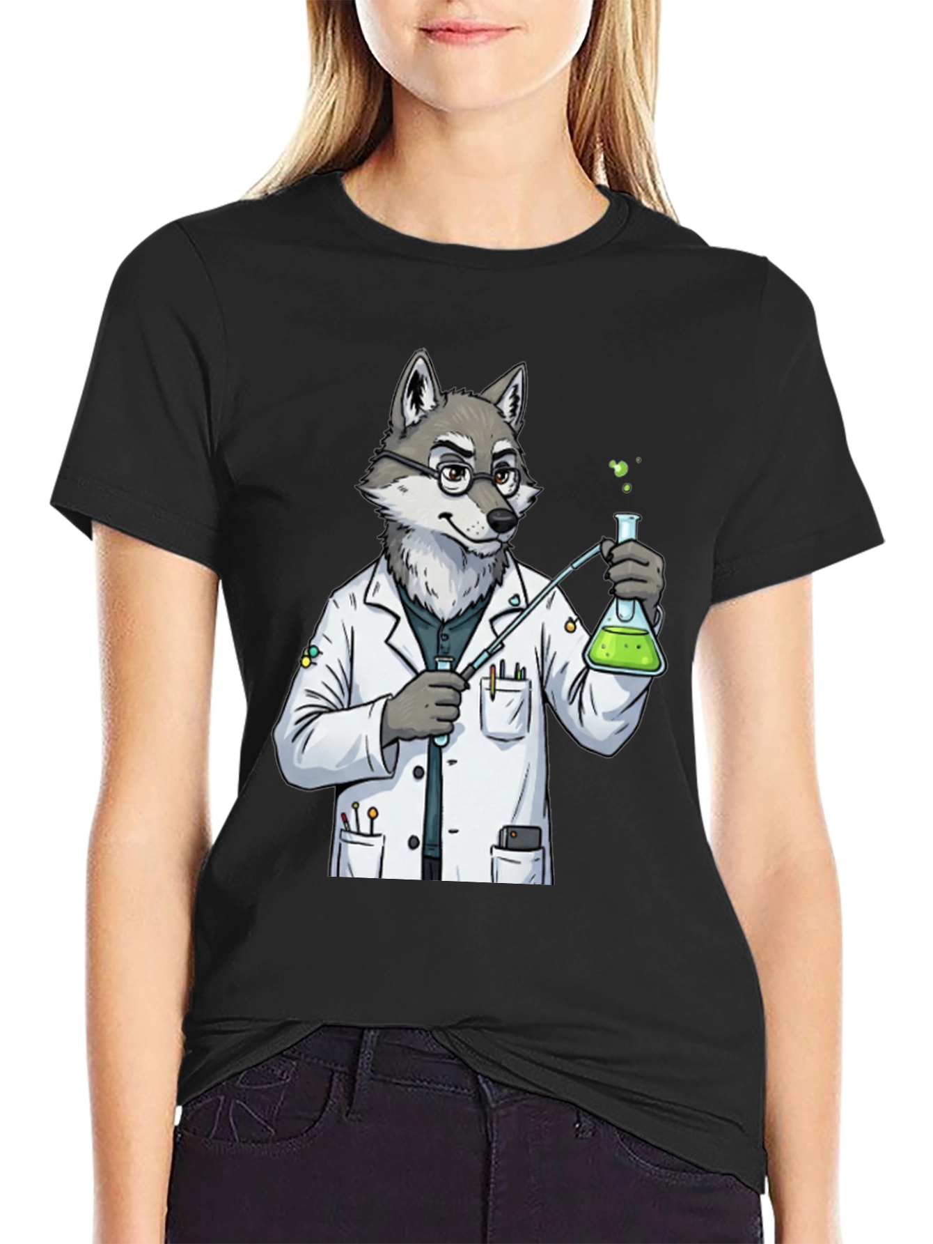 Wolf Scientist T-Shirt - Cool Lab Design