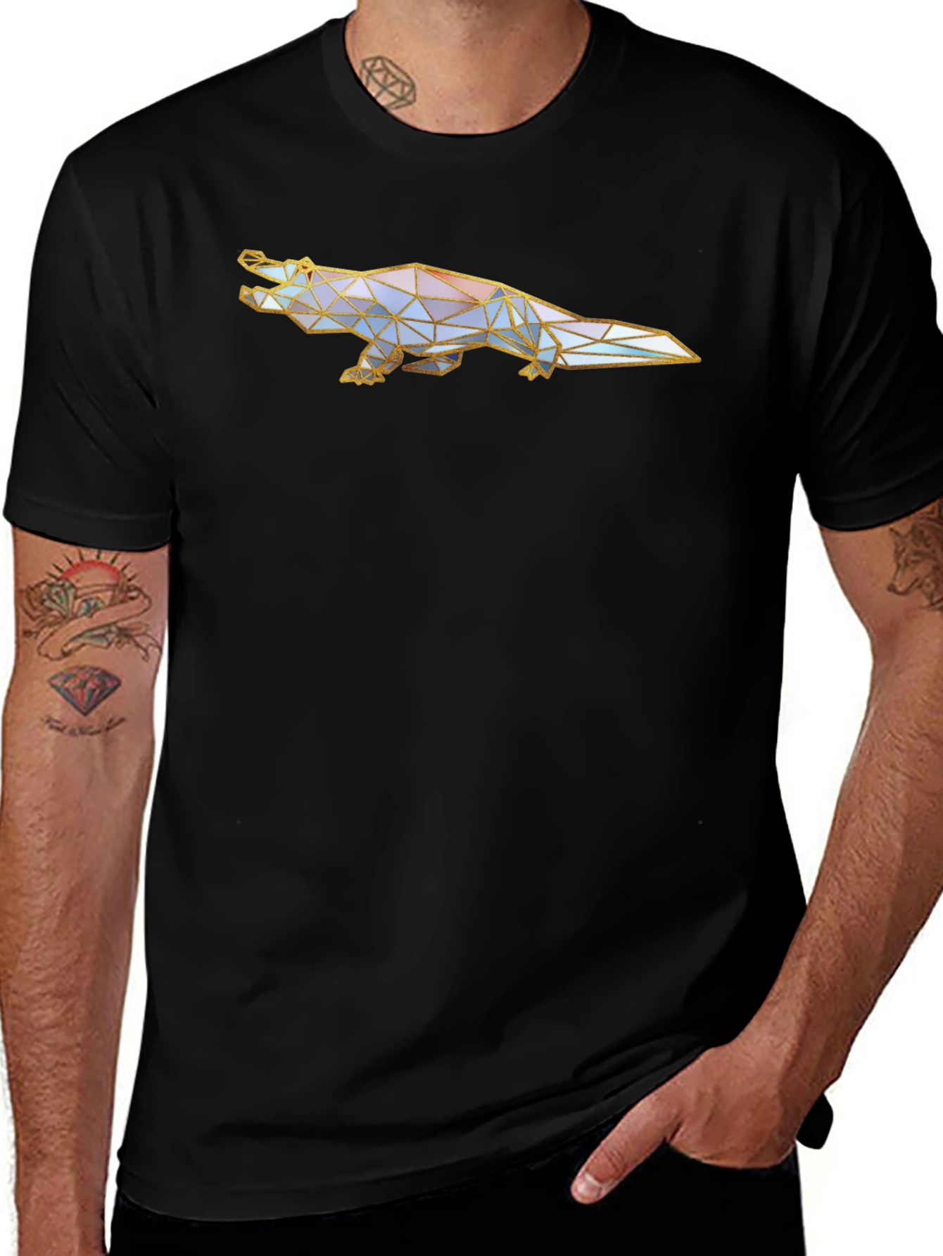 Geometric Crocodile Graphic Tee - Black