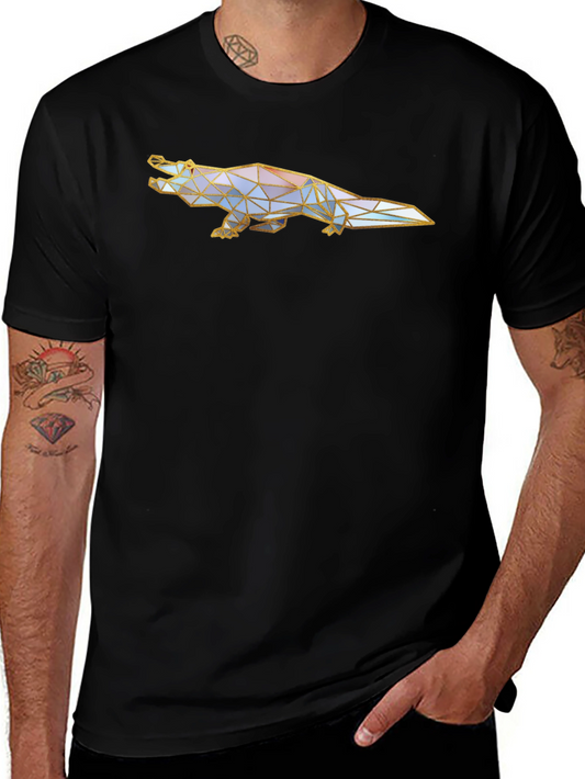 Geometric Crocodile Graphic Tee - Black
