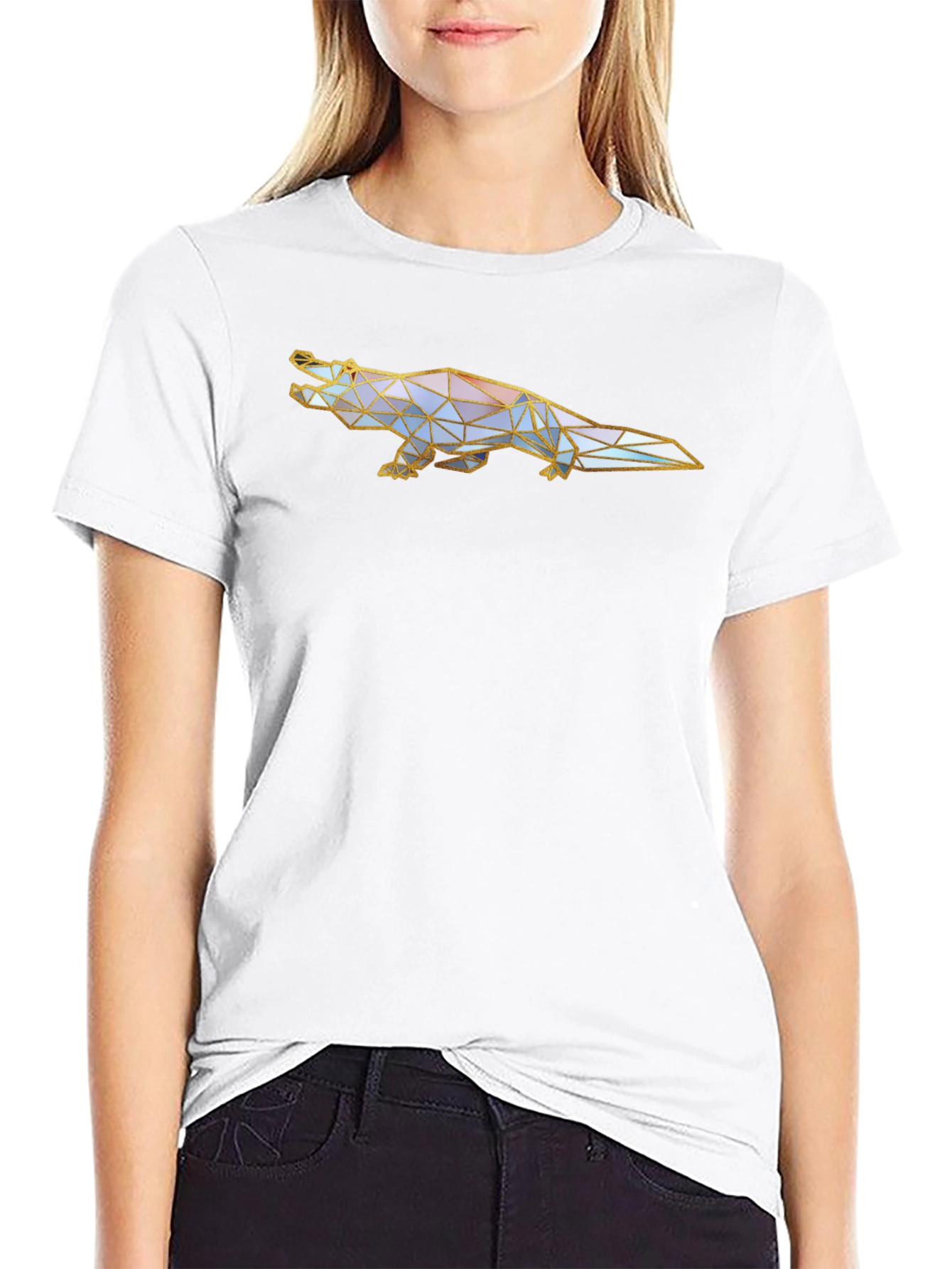 Geometric Crocodile Graphic Tee - Black