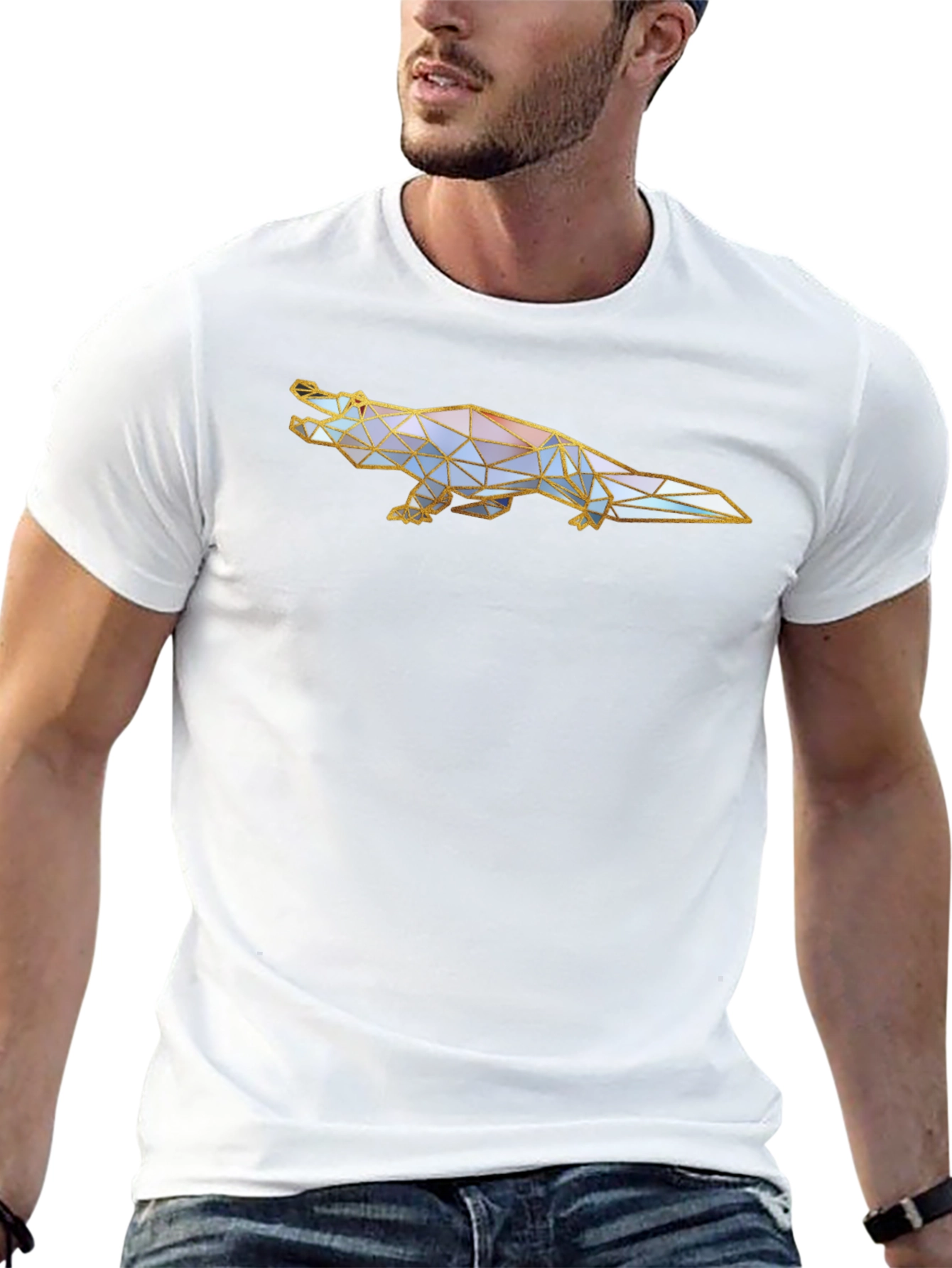 Geometric Crocodile Graphic Tee - Black