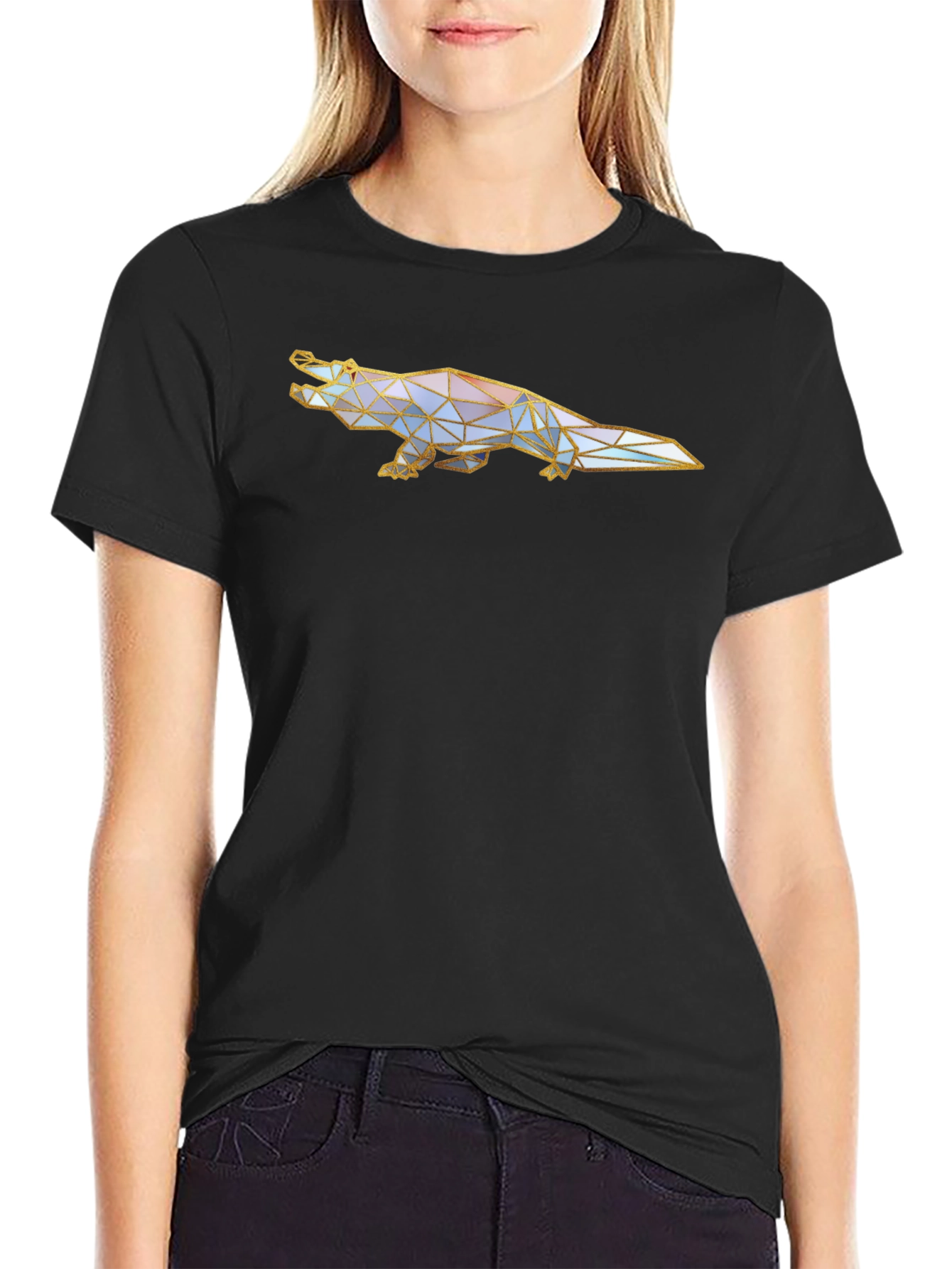 Geometric Crocodile Graphic Tee - Black