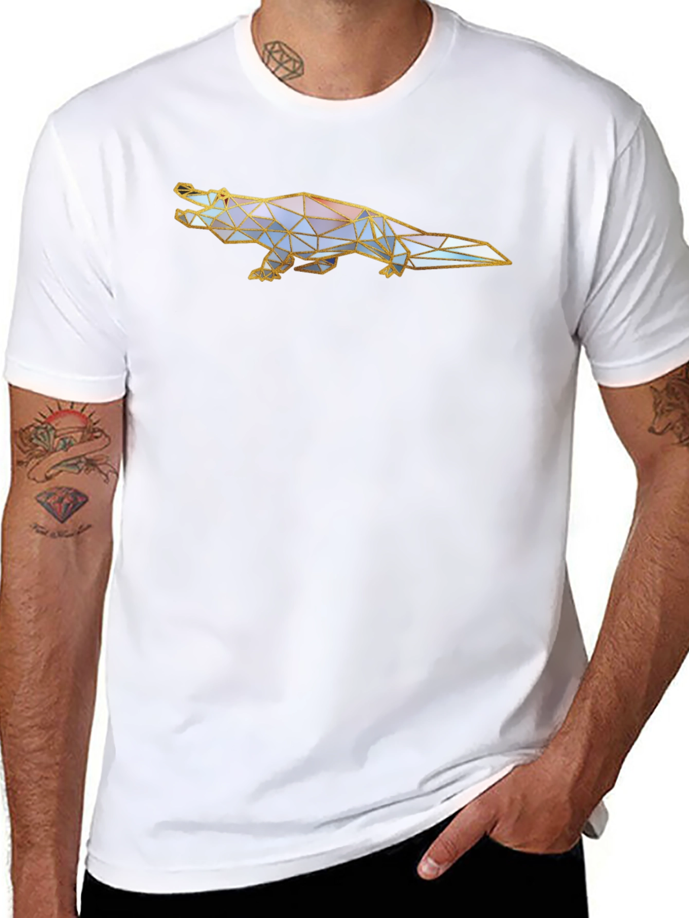 Geometric Crocodile Graphic Tee - Black