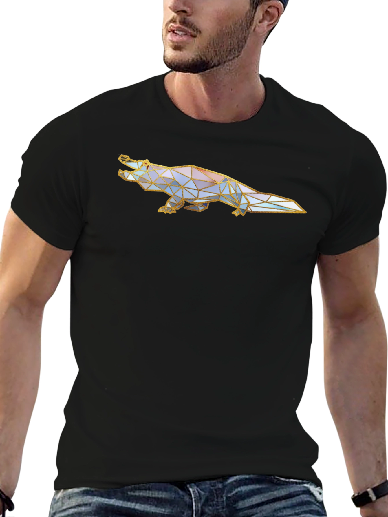 Geometric Crocodile Graphic Tee - Black