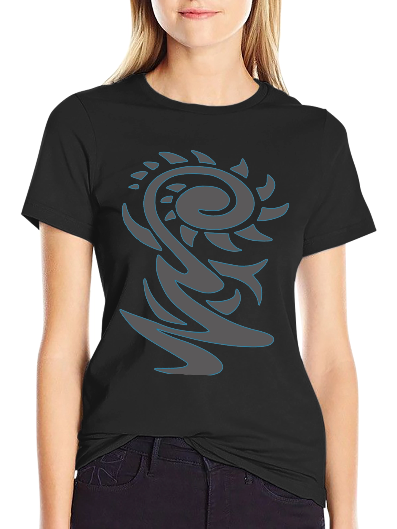 Abstract Graphic Print Black Tee