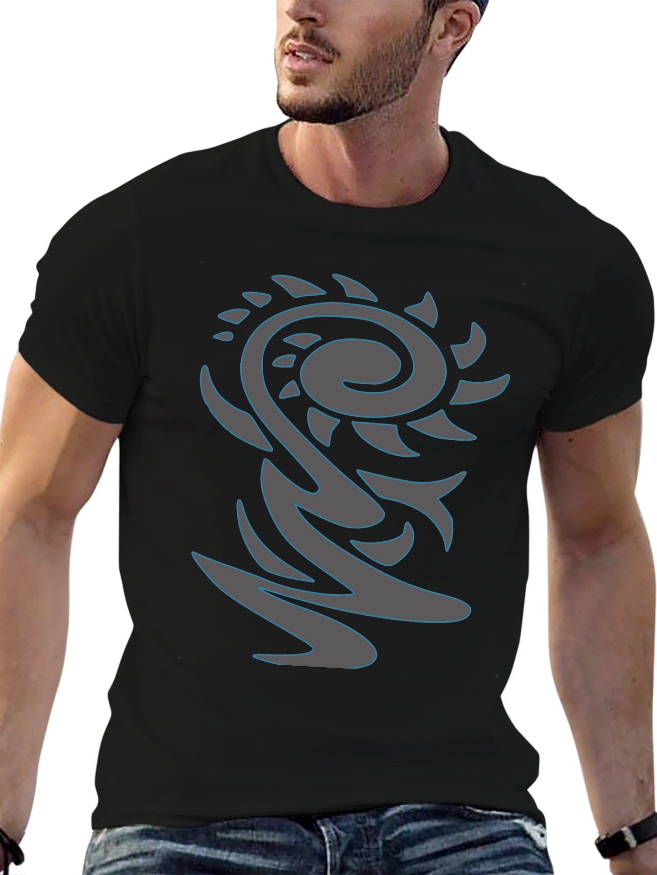 Abstract Graphic Print Black Tee