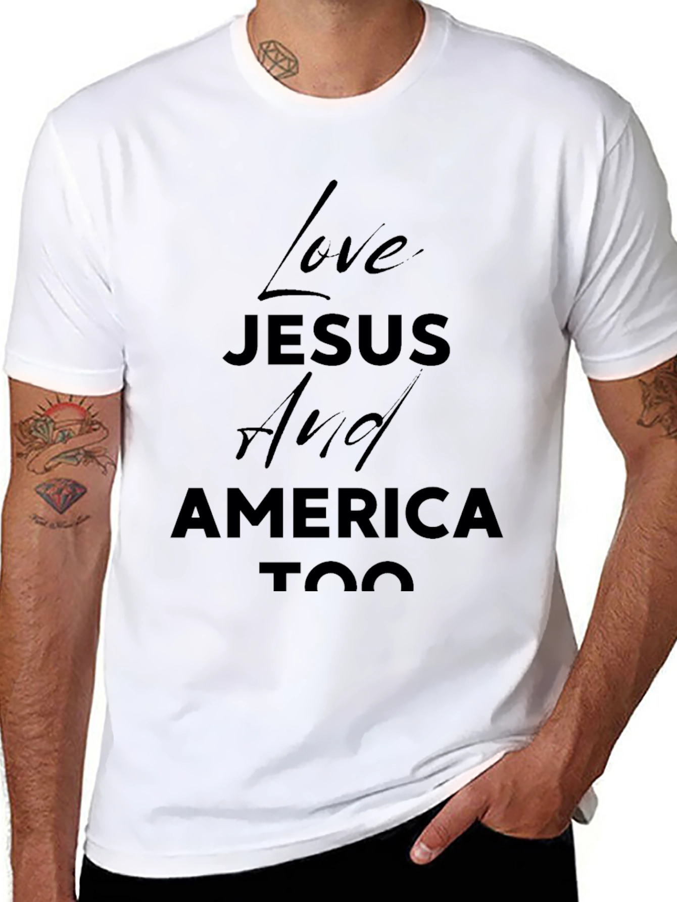 Love Jesus And America Too - Black T-Shirt