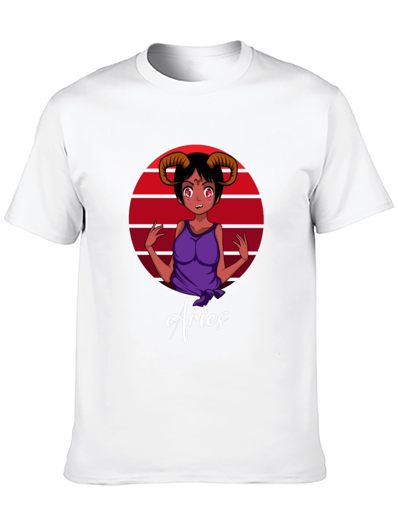 Aries Zodiac Anime Girl Black T-Shirt