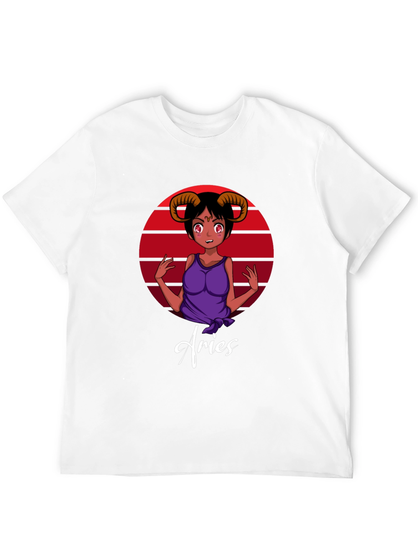 Aries Zodiac Anime Girl Black T-Shirt