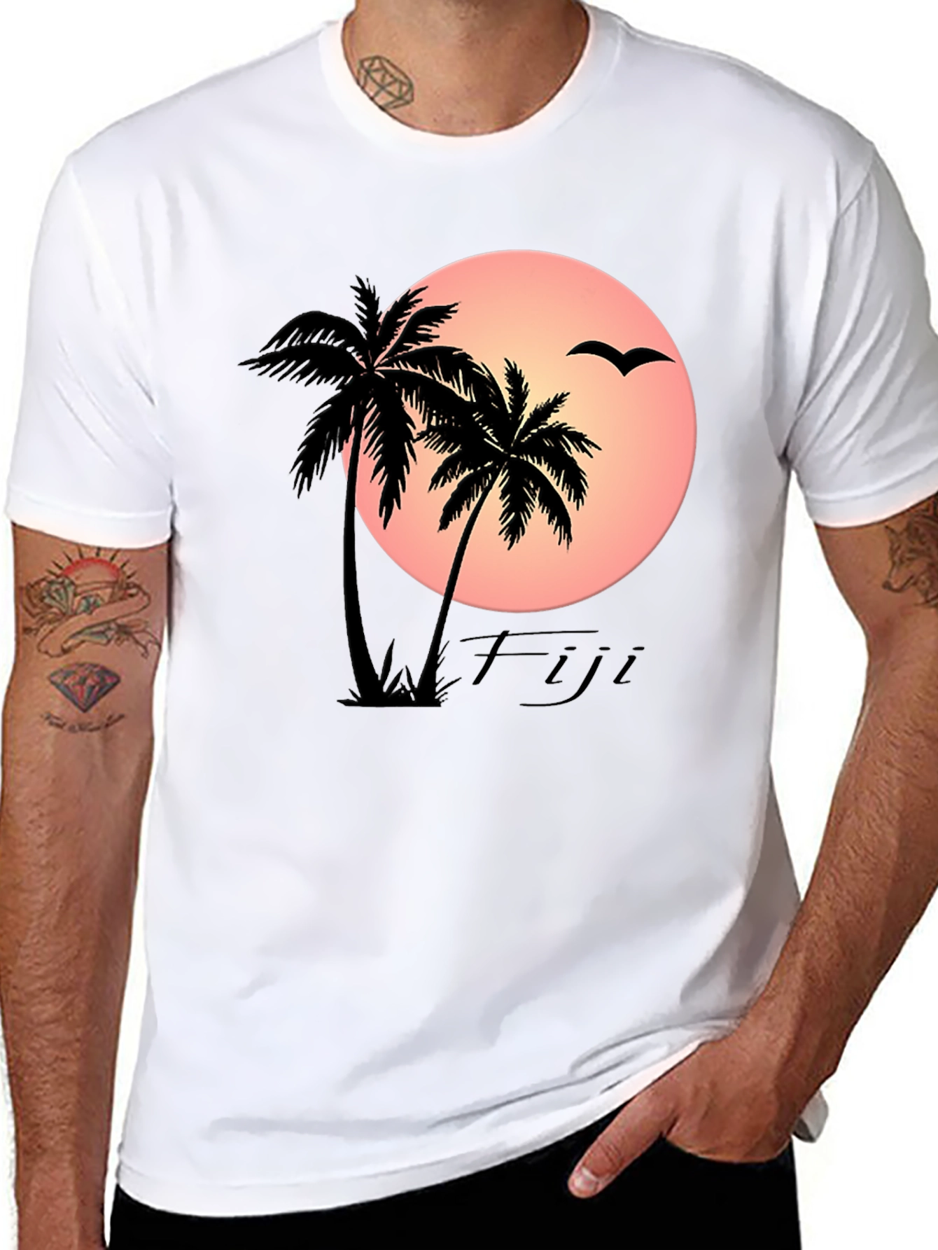 Fiji Sunset T-Shirt Palm Tree Island Graphic Tee