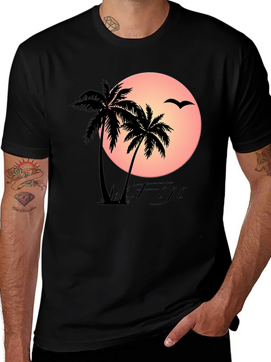 Fiji Sunset T-Shirt Palm Tree Island Graphic Tee