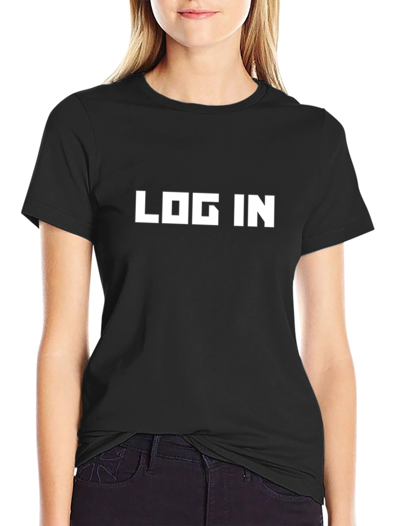 Log In Graphic Tee - Black Cotton Blend T-Shirt
