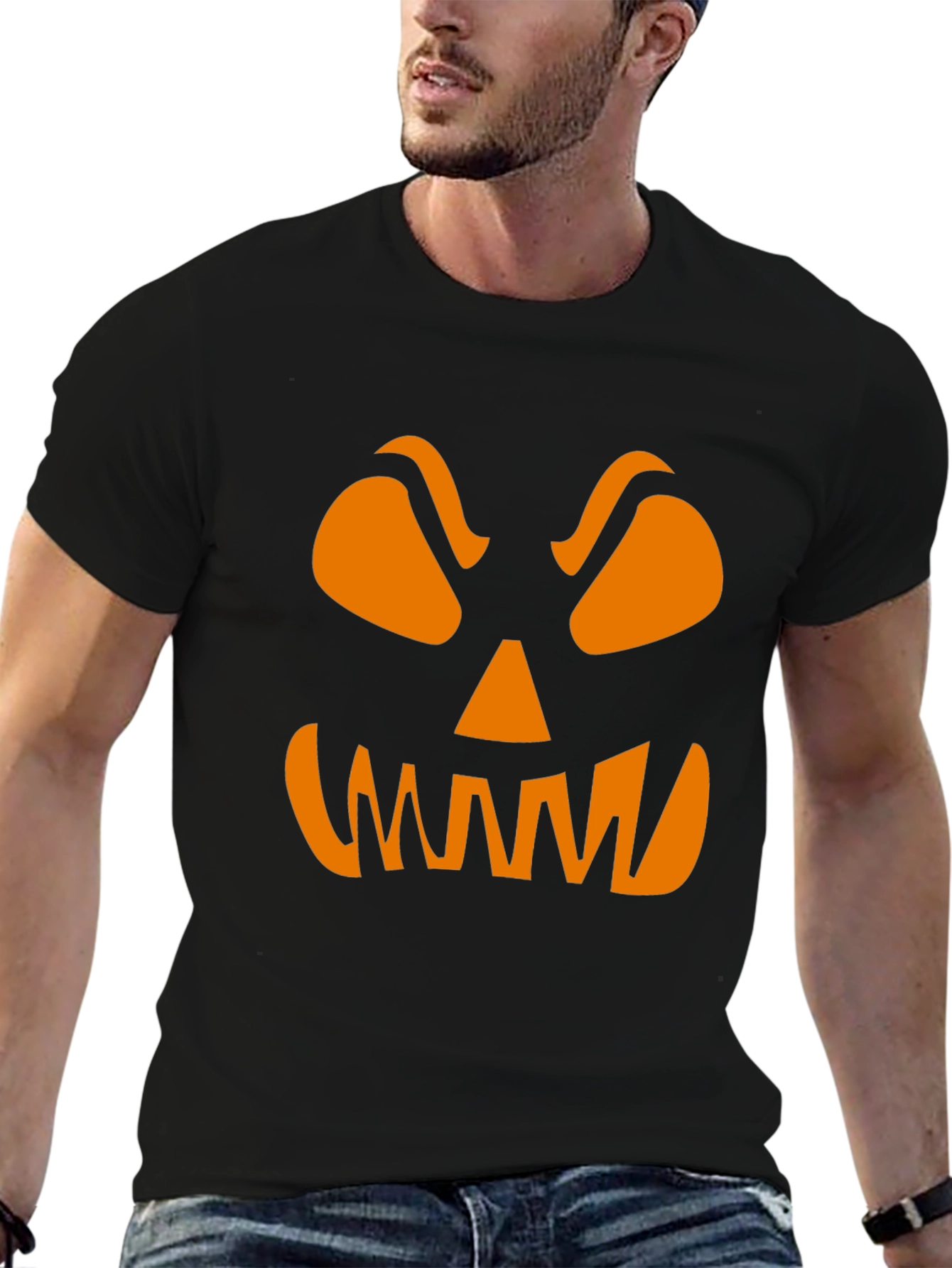 Spooky Pumpkin Face Graphic Tee - Halloween Shirt