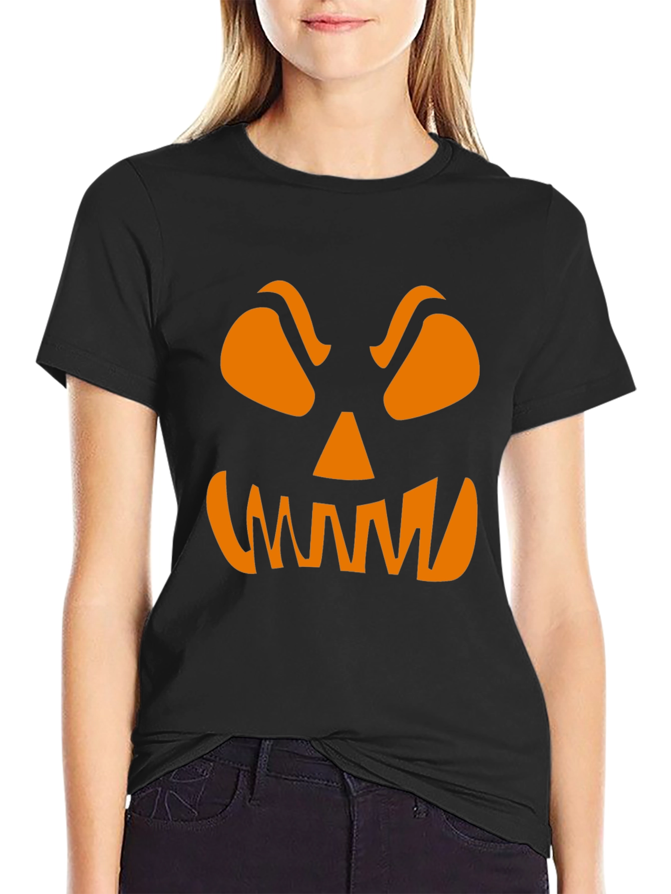 Spooky Pumpkin Face Graphic Tee - Halloween Shirt
