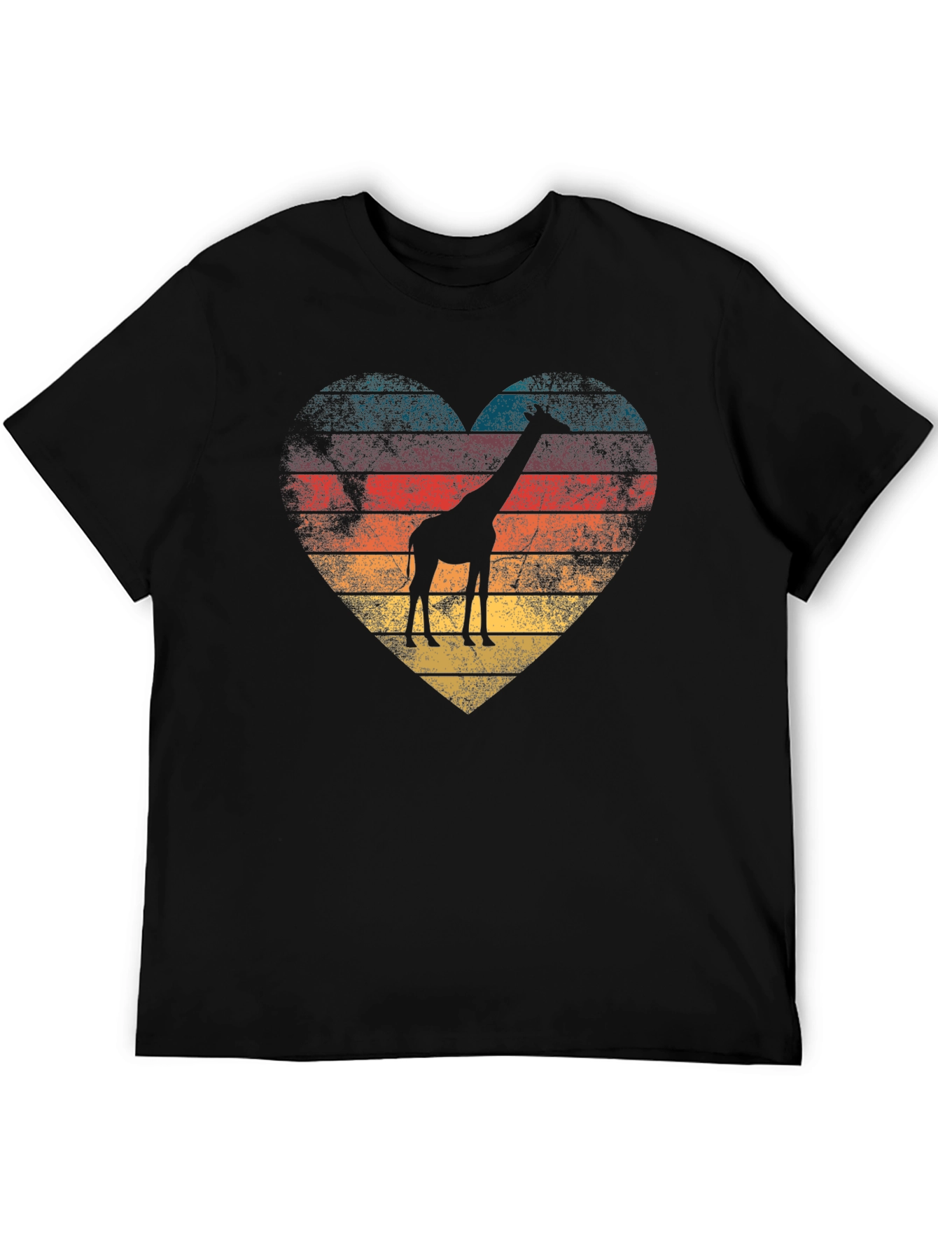 Retro Giraffe Heart Graphic Tee - Black T-Shirt