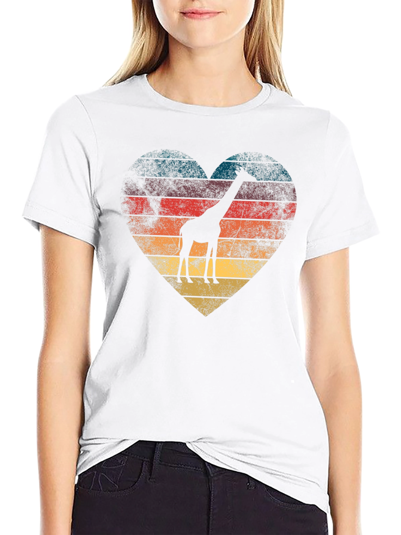 Retro Giraffe Heart Graphic Tee - Black T-Shirt