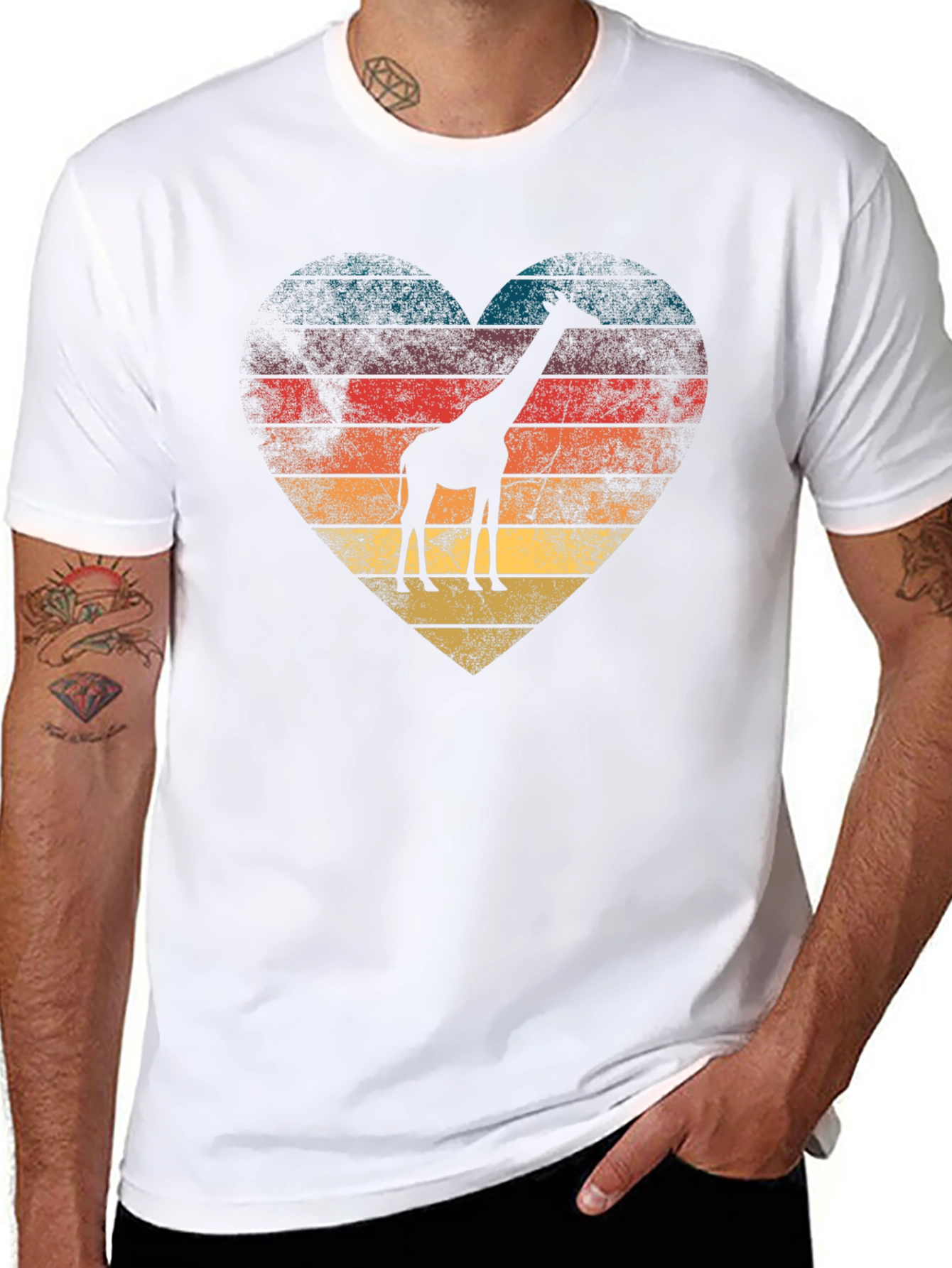 Retro Giraffe Heart Graphic Tee - Black T-Shirt