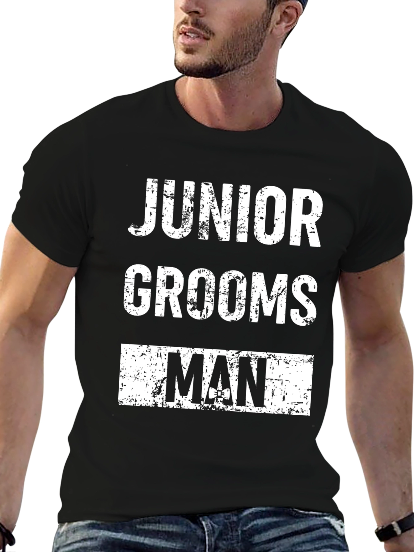 Junior Groomsman Black Cotton Graphic T-Shirt
